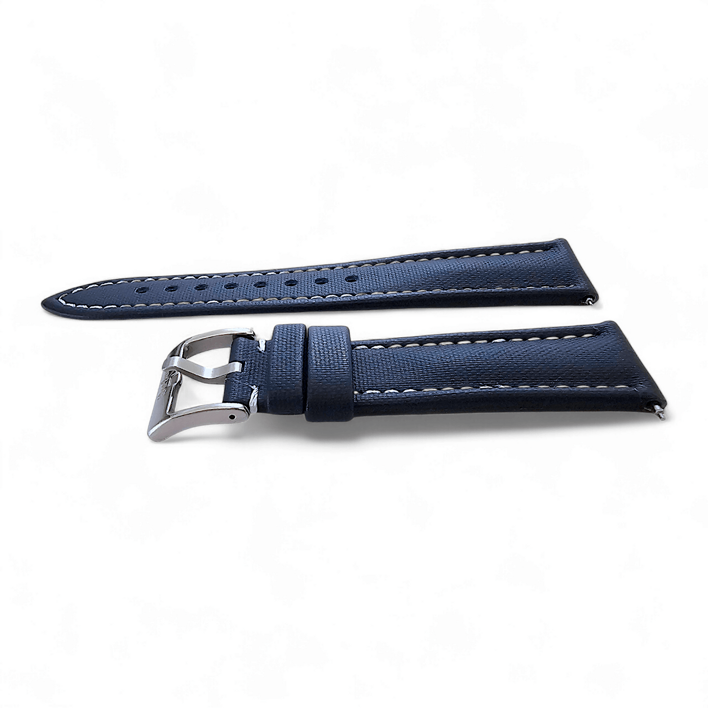 Sailcloth Watch Strap 20mm 22mm Navy Blue White Stitching - Wrist Envy