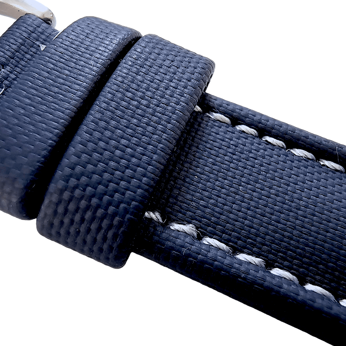 Sailcloth Watch Strap 20mm 22mm Navy Blue White Stitching - Wrist Envy
