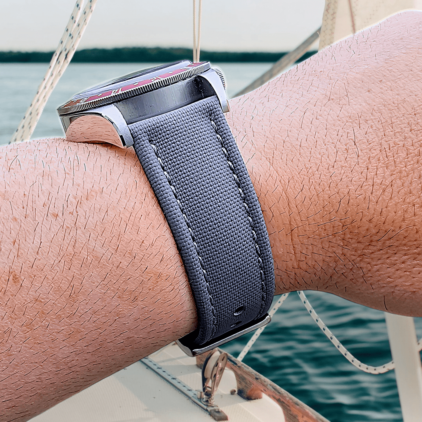 Sailcloth Watch Strap Band Premium Two Piece 20mm 22mm Navy Grey Replacement UK - Wrist Envy