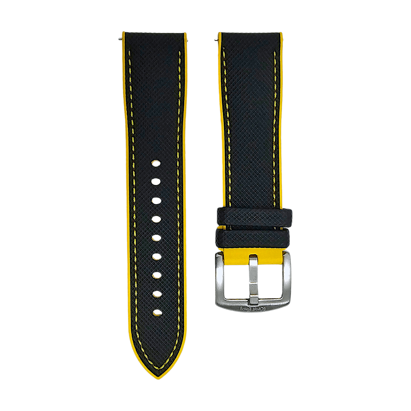 Sailcloth Watch Strap FKM Rubber Black Yellow 20mm 21mm 22mm - Wrist Envy