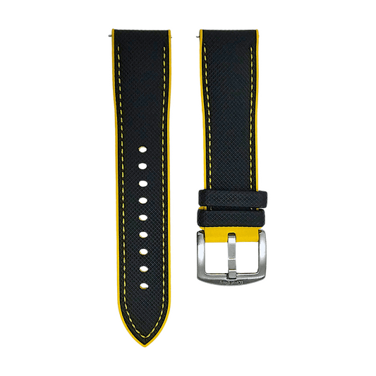 Sailcloth Watch Strap FKM Rubber Black Yellow 20mm 21mm 22mm - Wrist Envy