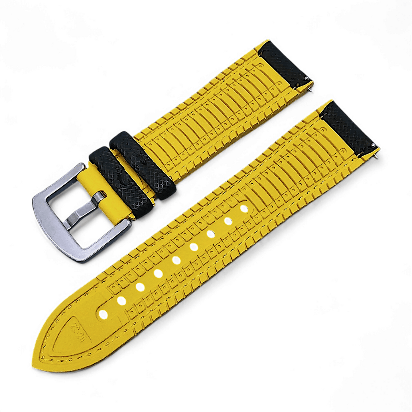 Sailcloth Watch Strap FKM Rubber Black Yellow 20mm 21mm 22mm - Wrist Envy