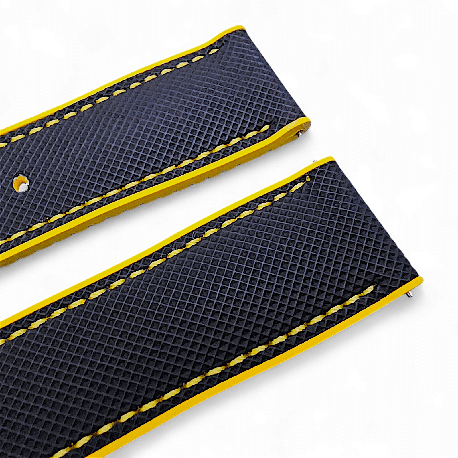 Sailcloth Watch Strap FKM Rubber Black Yellow 20mm 21mm 22mm - Wrist Envy