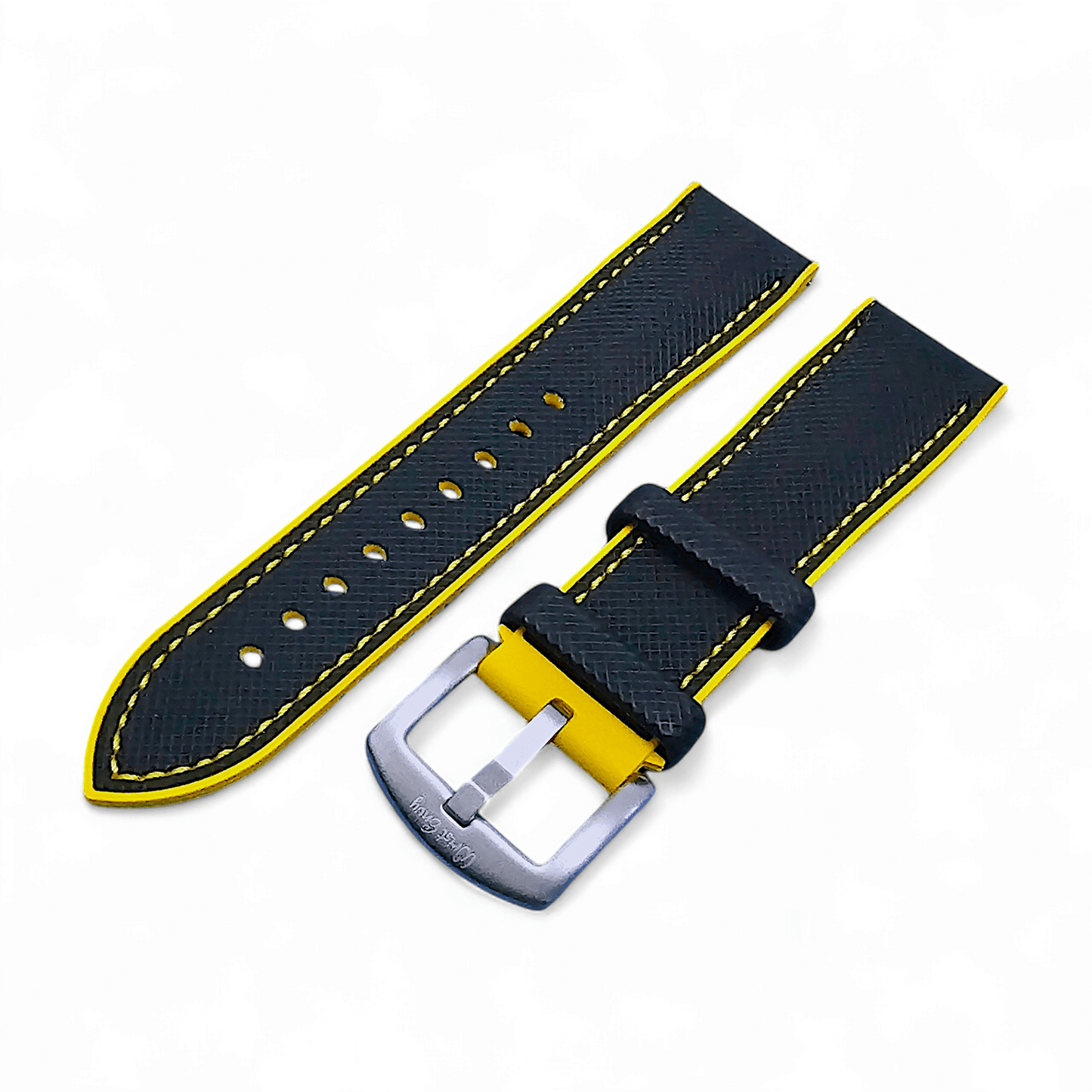 Sailcloth Watch Strap FKM Rubber Black Yellow 20mm 21mm 22mm - Wrist Envy