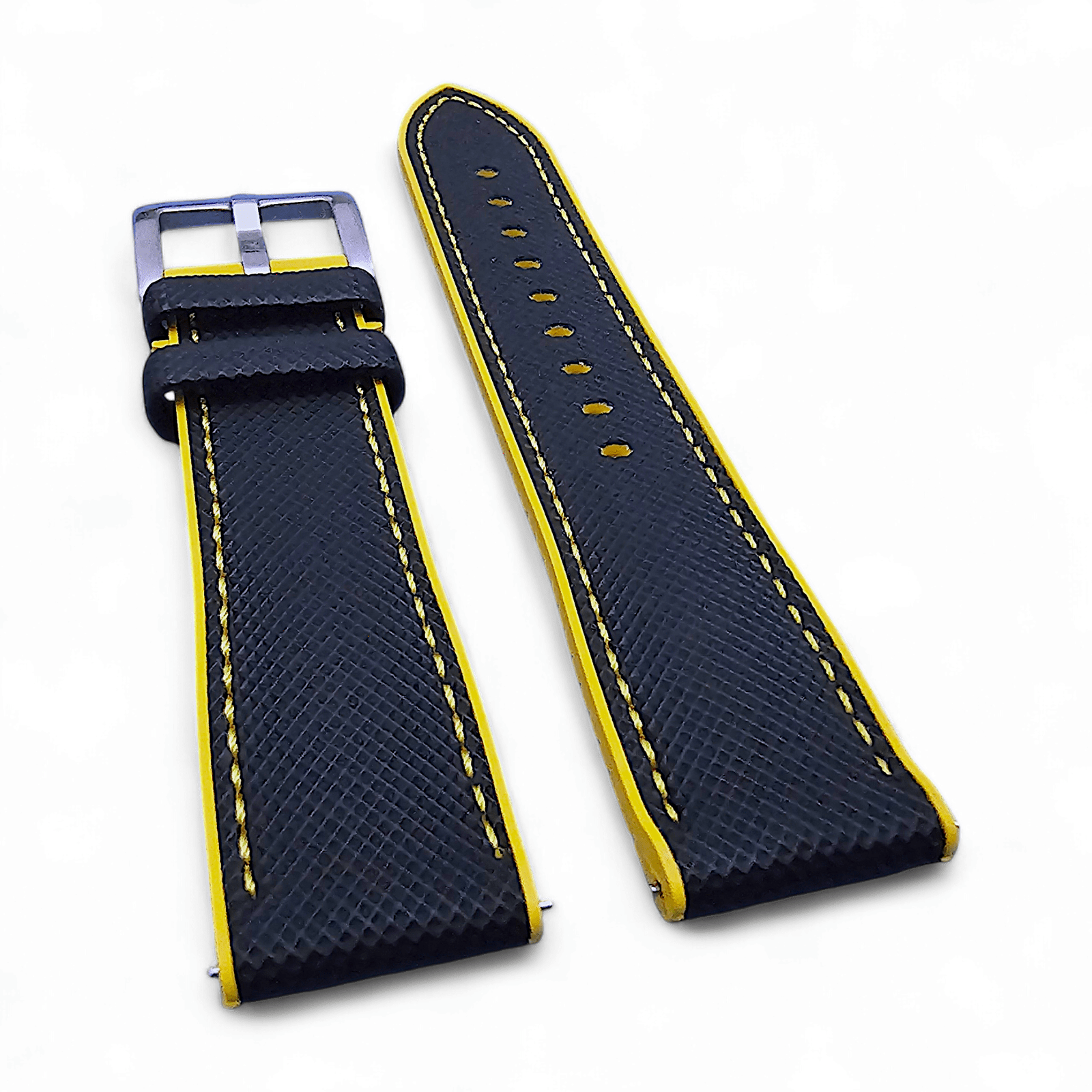 Sailcloth Watch Strap FKM Rubber Black Yellow 20mm 21mm 22mm - Wrist Envy