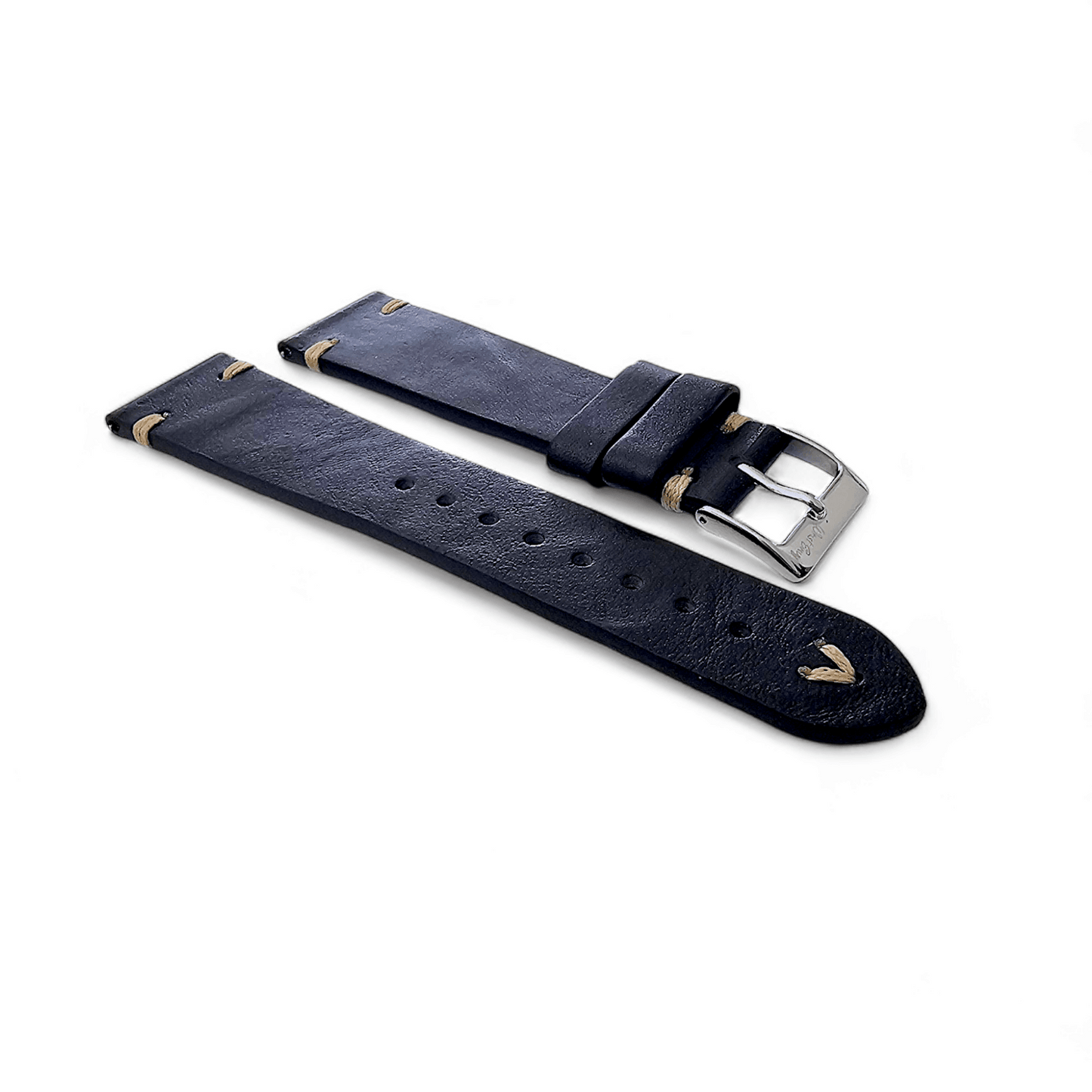 Simple Handmade Italian Leather Watch Strap Black Mens 20mm 22mm - Wrist Envy