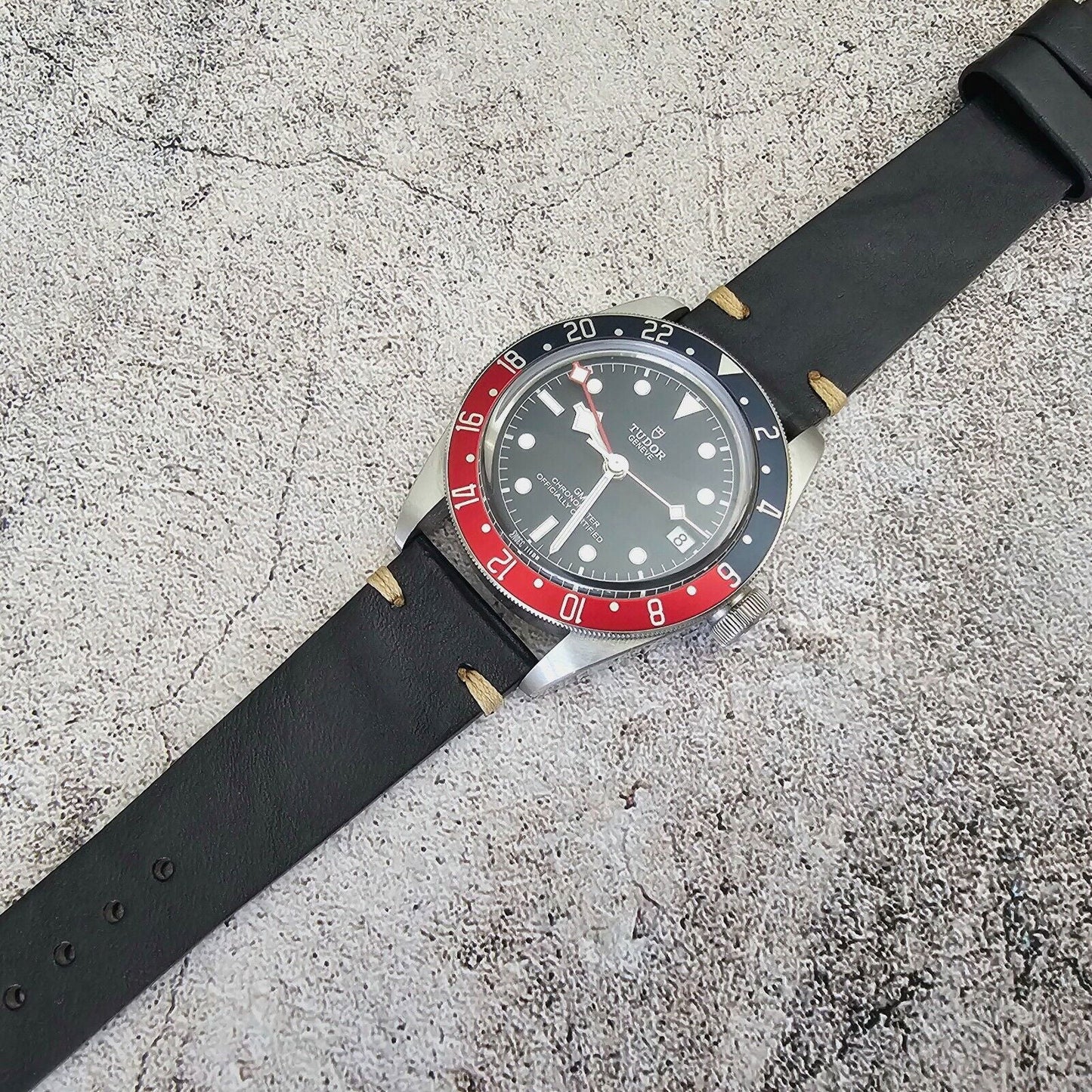Simple Handmade Italian Leather Watch Strap Black Mens 20mm 22mm - Wrist Envy