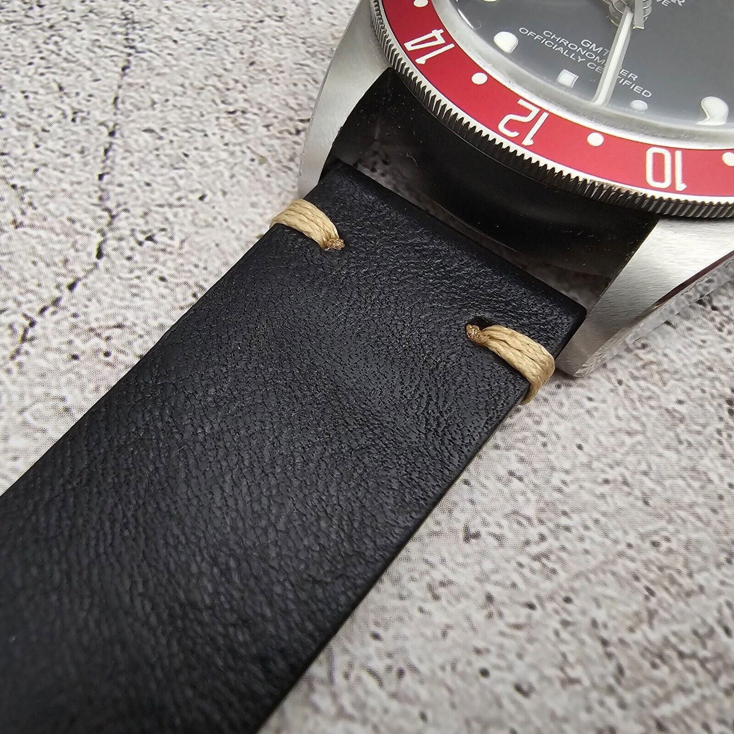 Simple Handmade Italian Leather Watch Strap Black Mens 20mm 22mm - Wrist Envy