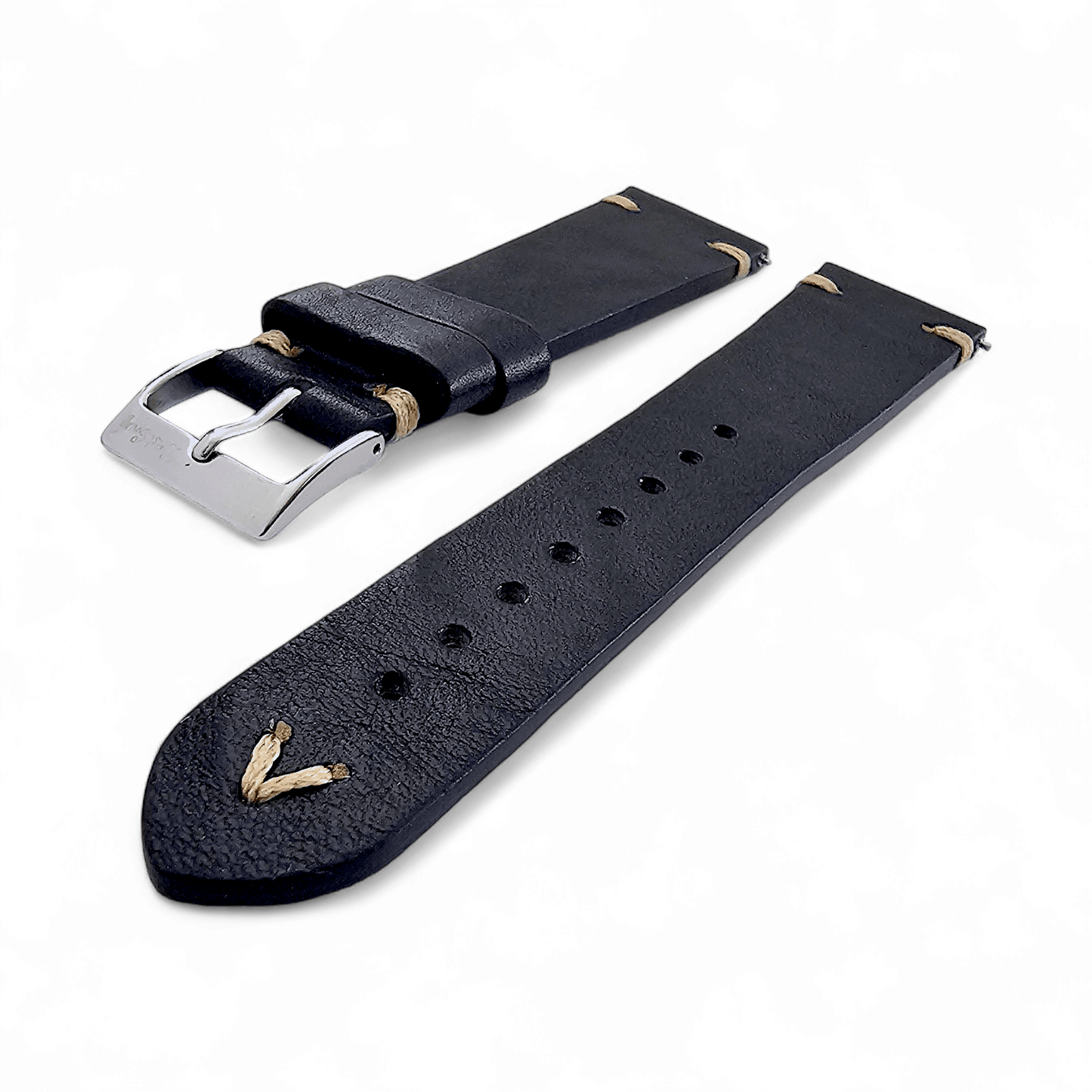 Simple Handmade Italian Leather Watch Strap Black Mens 20mm 22mm - Wrist Envy