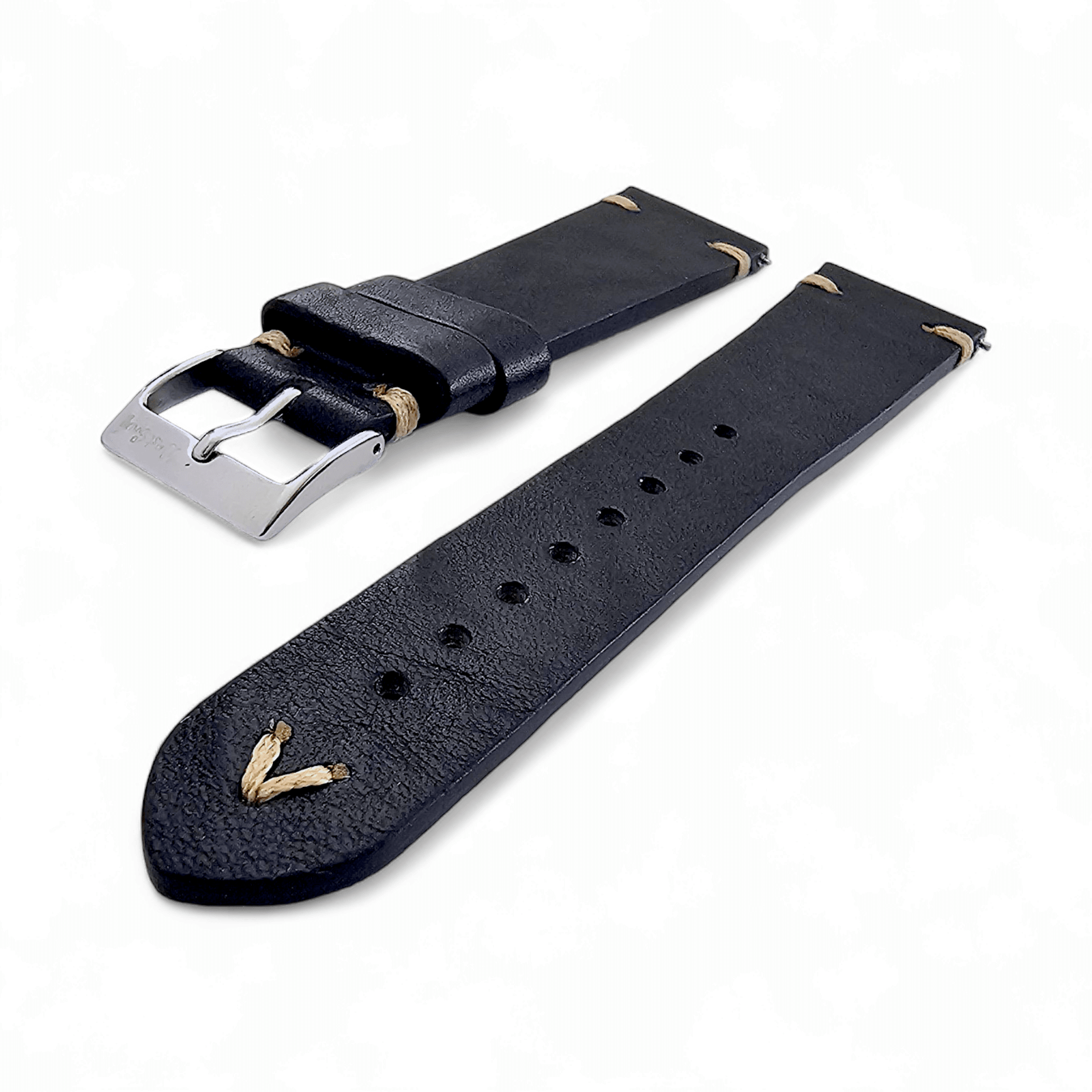 Simple Handmade Italian Leather Watch Strap Black Mens 20mm 22mm - Wrist Envy
