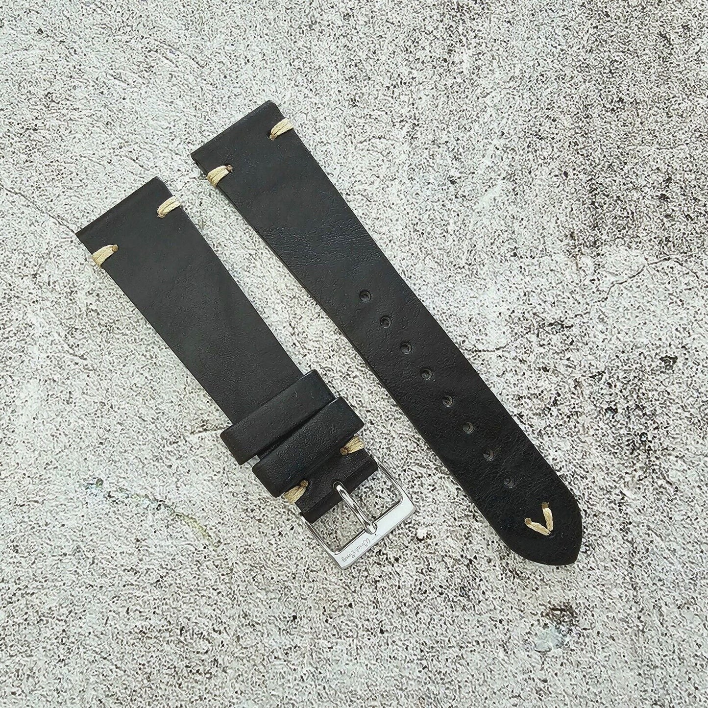 Simple Handmade Italian Leather Watch Strap Black Mens 20mm 22mm - Wrist Envy