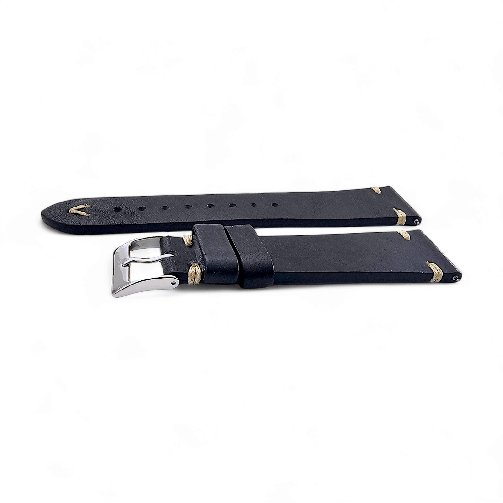 Simple Handmade Italian Leather Watch Strap Black Mens 20mm 22mm - Wrist Envy