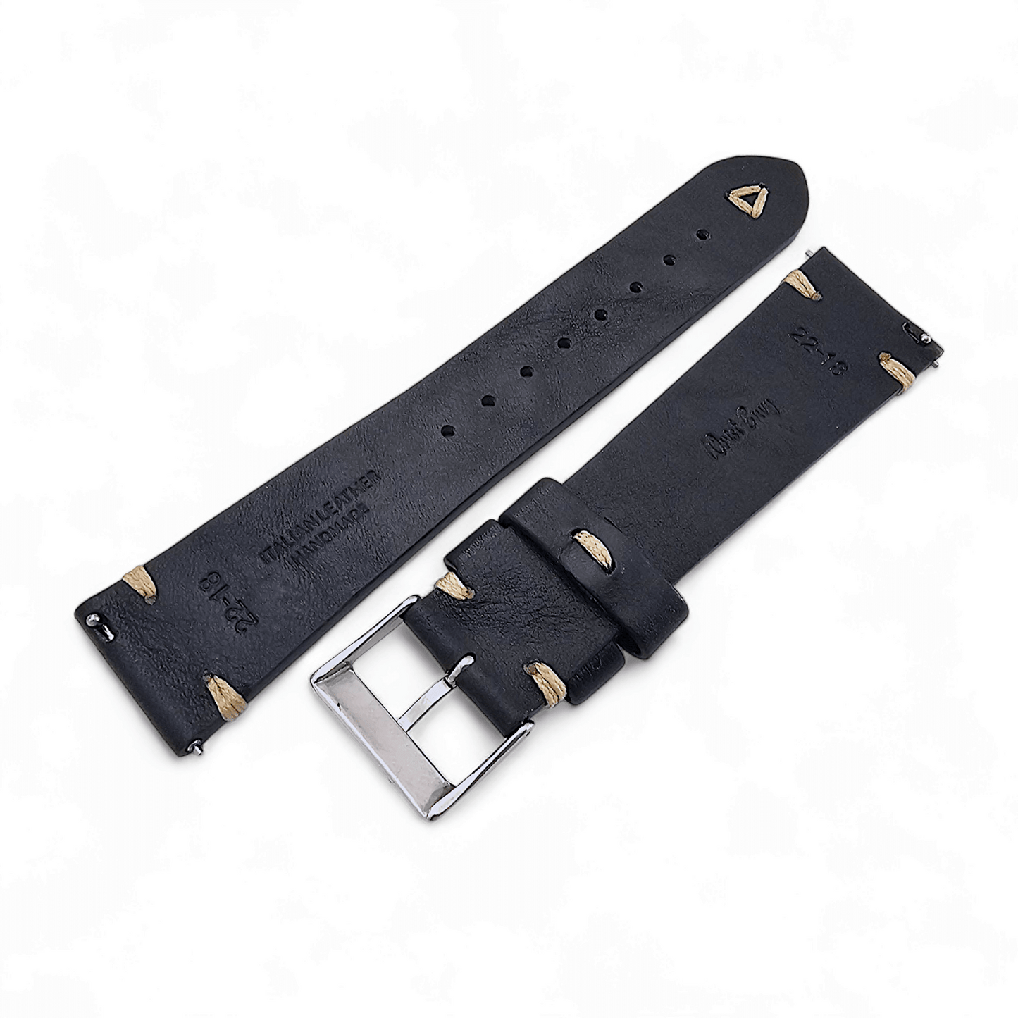 Simple Handmade Italian Leather Watch Strap Black Mens 20mm 22mm - Wrist Envy