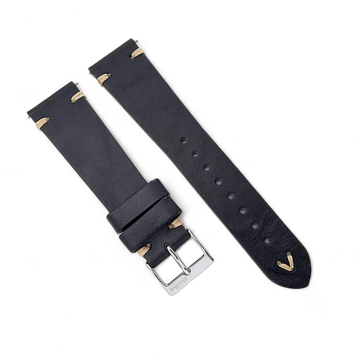 Simple Handmade Italian Leather Watch Strap Black Mens 20mm 22mm - Wrist Envy