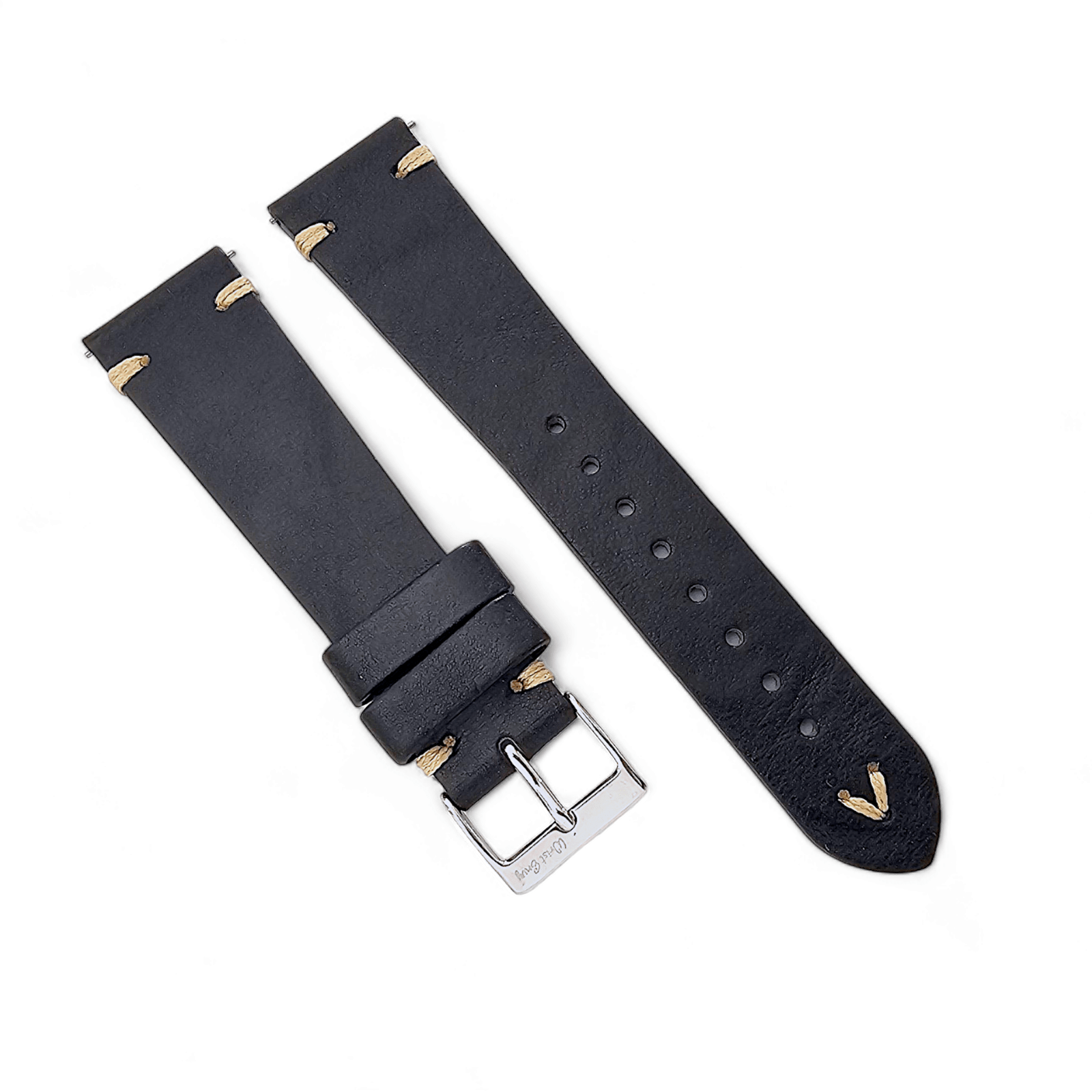 Simple Handmade Italian Leather Watch Strap Black Mens 20mm 22mm - Wrist Envy