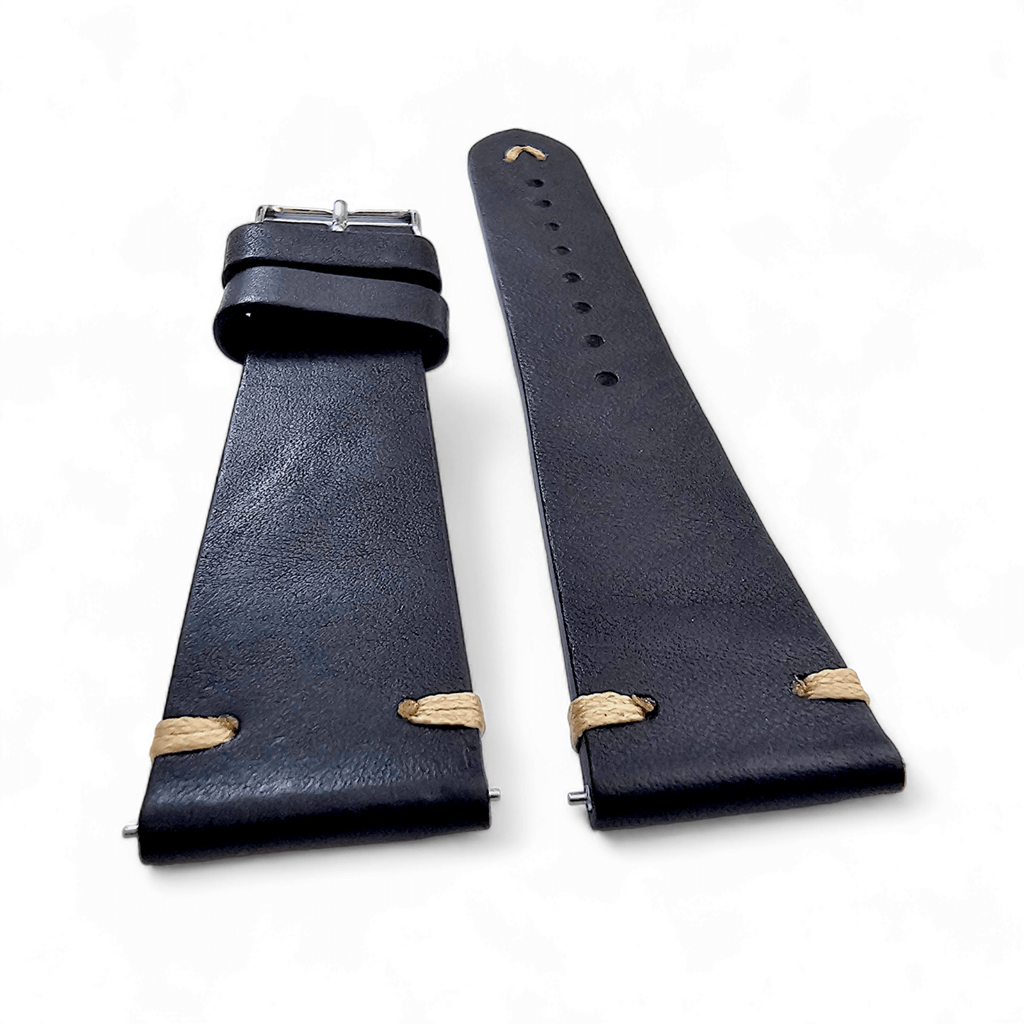 Simple Handmade Italian Leather Watch Strap Black Mens 20mm 22mm - Wrist Envy