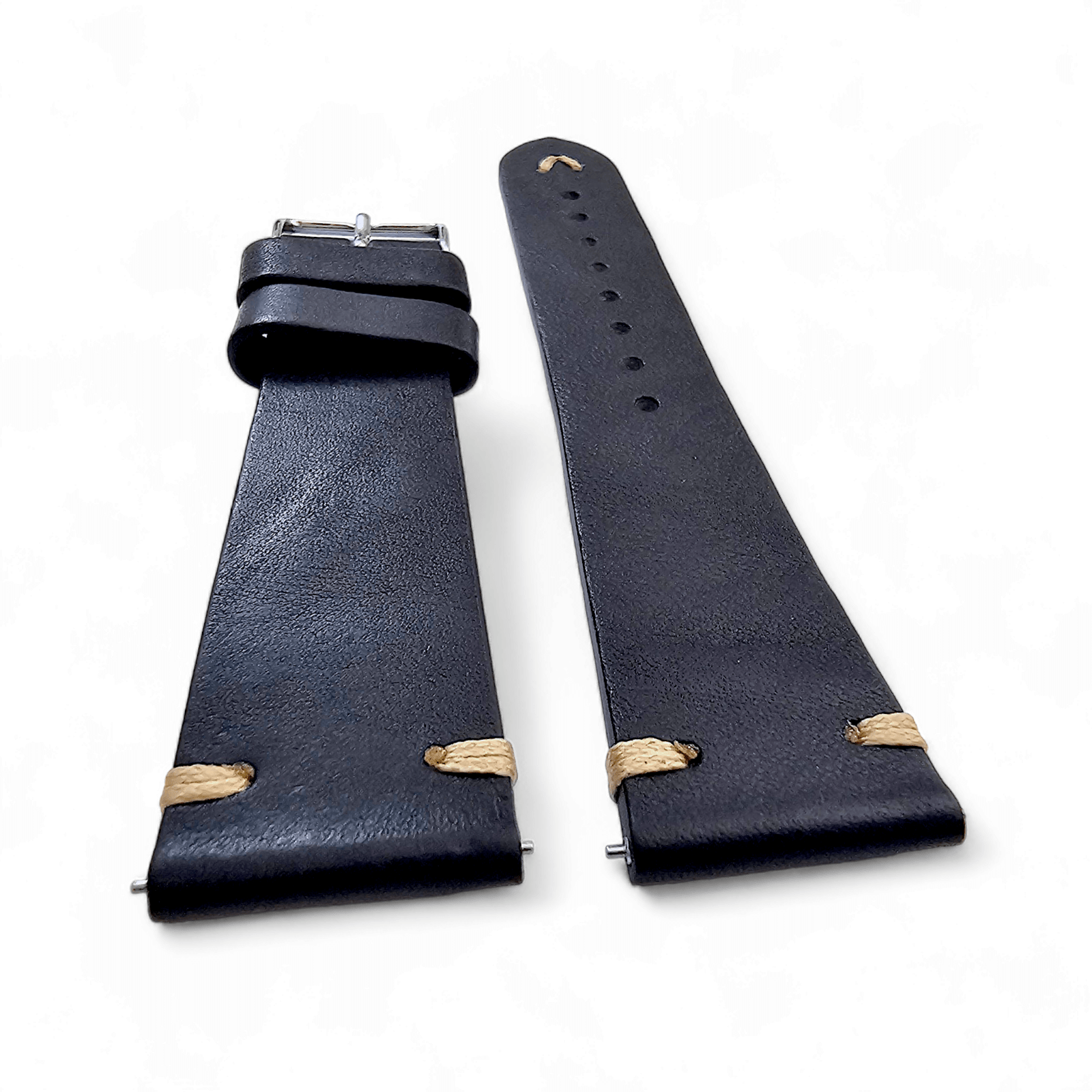 Simple Handmade Italian Leather Watch Strap Black Mens 20mm 22mm - Wrist Envy
