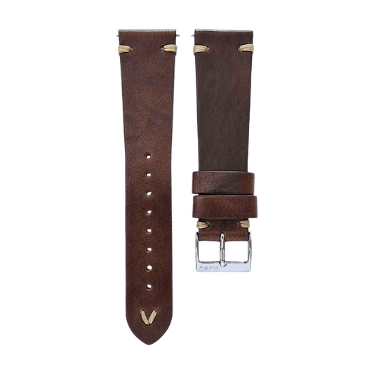 Simple Handmade Italian Leather Watch Strap Dark Brown 20mm 22mm - Wrist Envy