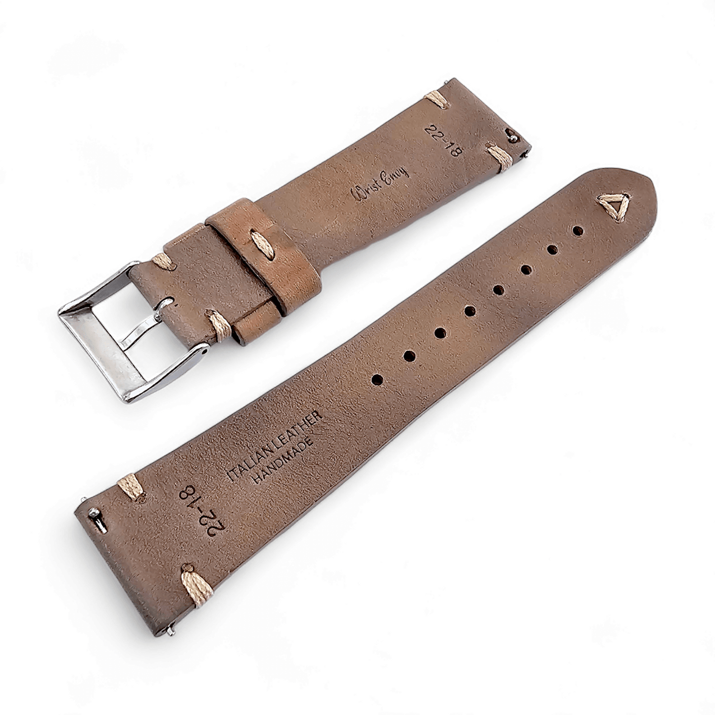 Simple Handmade Italian Leather Watch Strap Dusty Brown 20mm 22mm - Wrist Envy