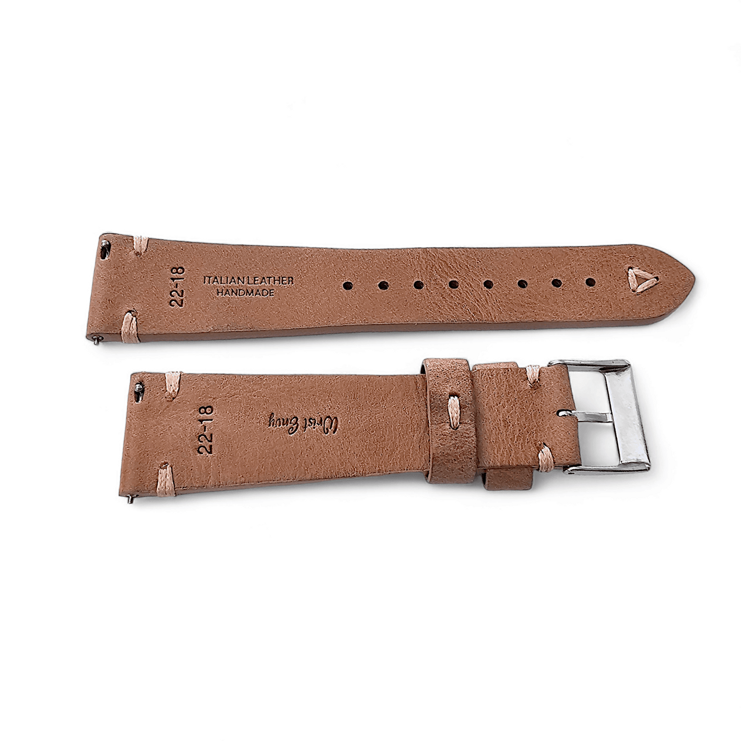 Simple Handmade Italian Leather Watch Strap Light Brown 20mm 22mm - Wrist Envy