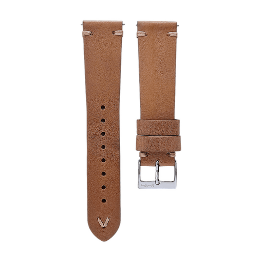Simple Handmade Italian Leather Watch Strap Light Brown 20mm 22mm - Wrist Envy