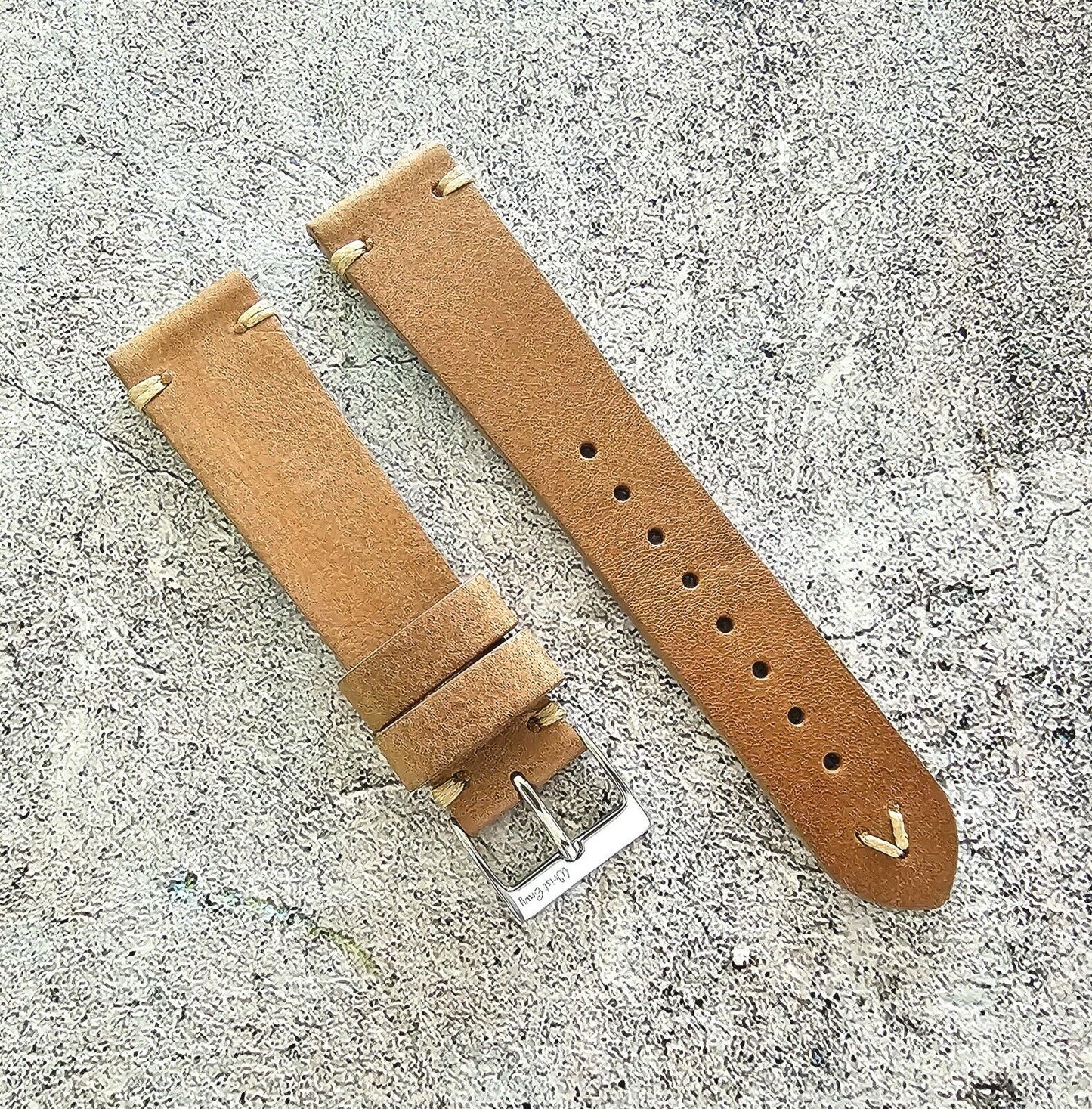 Simple Handmade Italian Leather Watch Strap Light Brown 20mm 22mm - Wrist Envy
