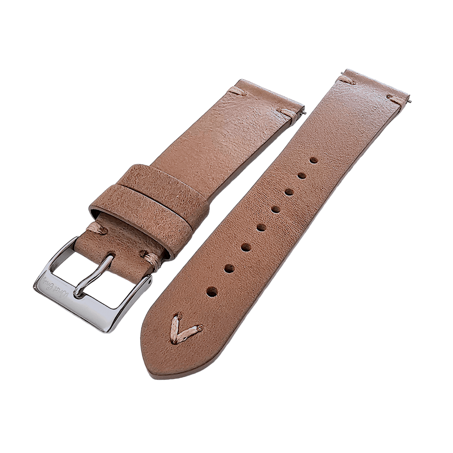 Simple Handmade Italian Leather Watch Strap Light Brown 20mm 22mm - Wrist Envy