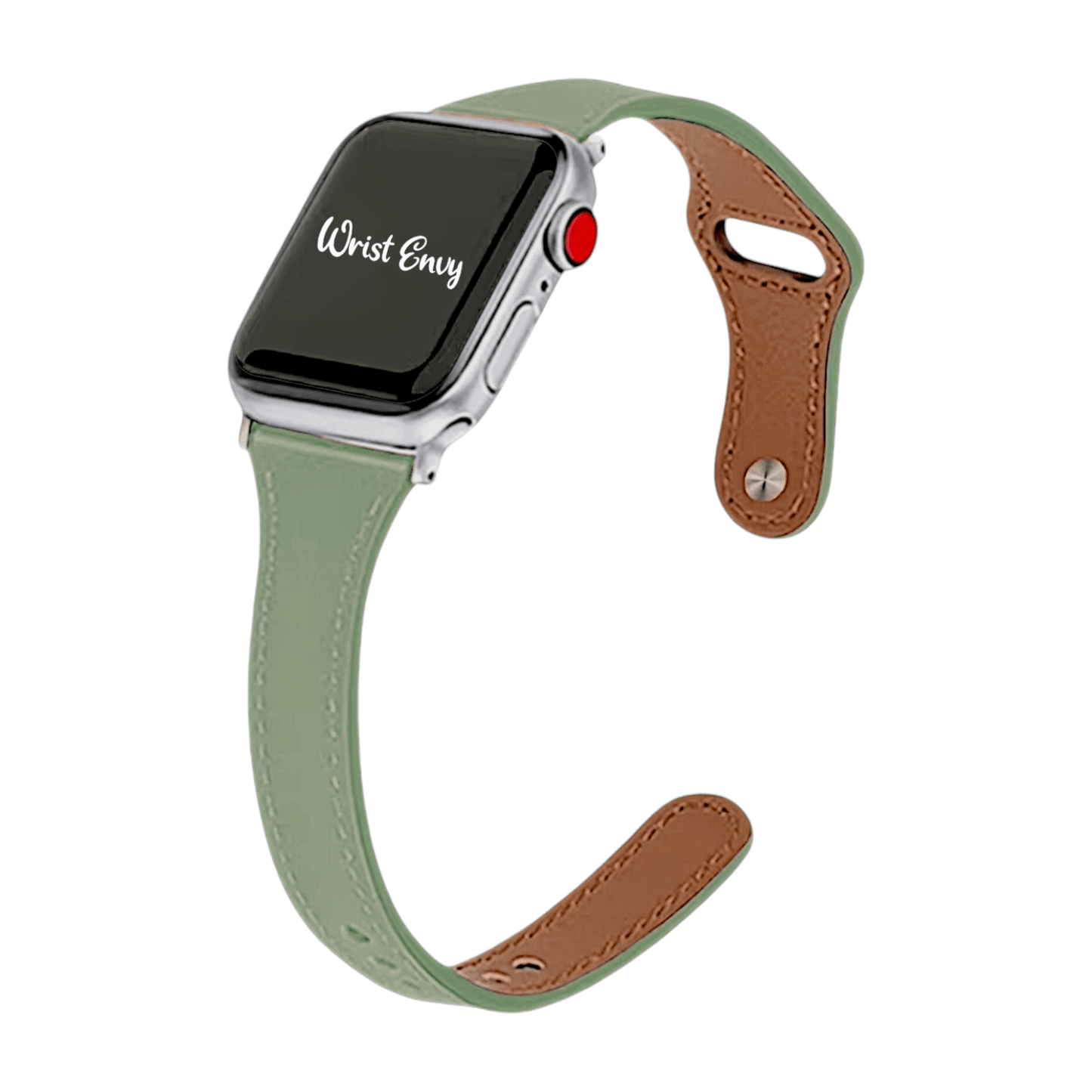 Slim Leather Strap for Apple Watch Olive Green - Wrist Envy