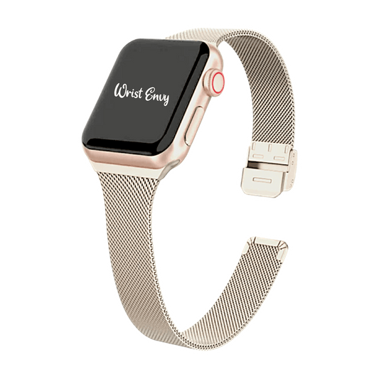 Slim milanese stainless steel bracelet for Apple Watch Champagne Gold Coloured - Wrist Envy
