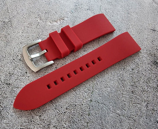 Smooth Silicone Rubber Watch Strap 22mm Red - Wrist Envy