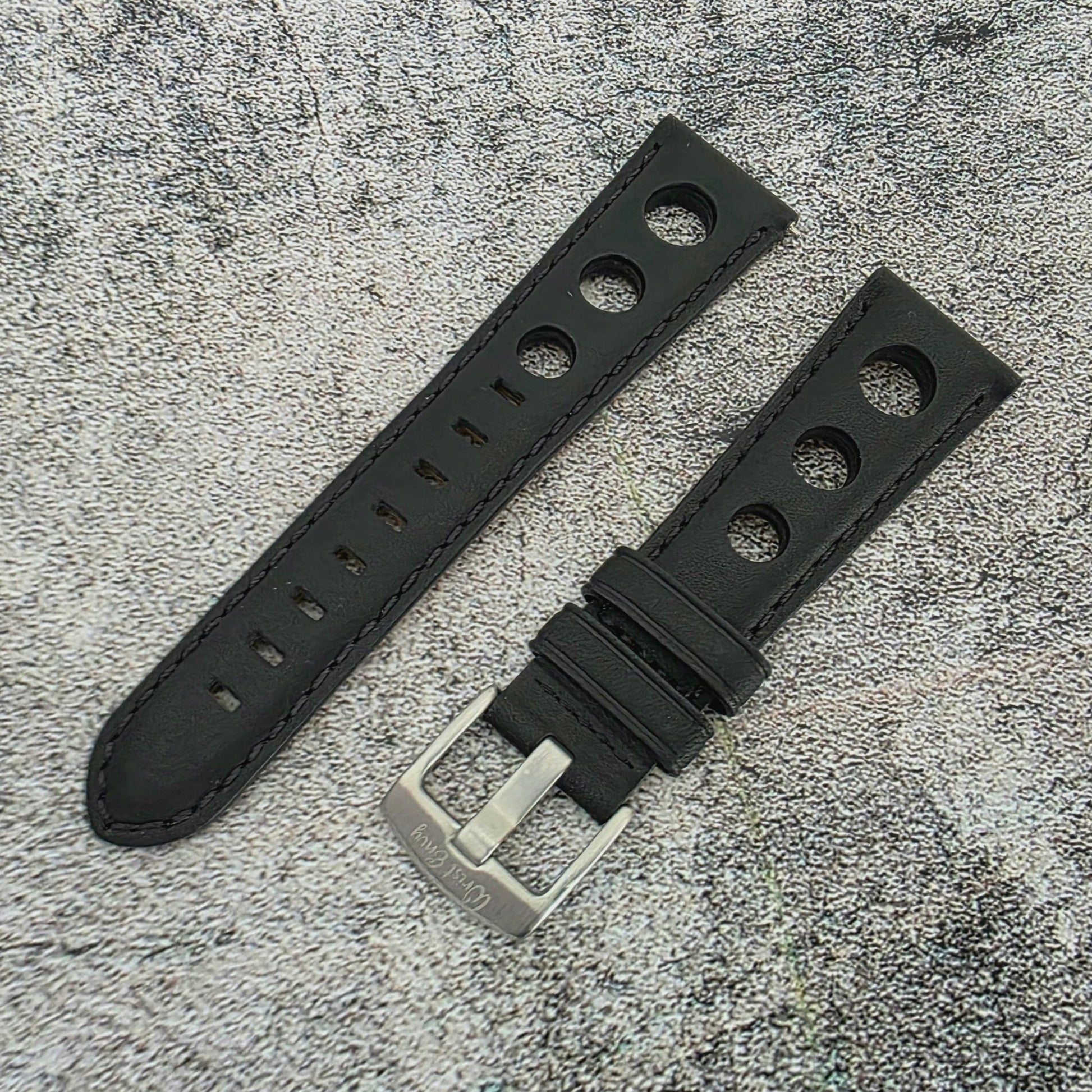 Stirling Horween Leather Rally Watch Strap 20m 22mm Black - Wrist Envy