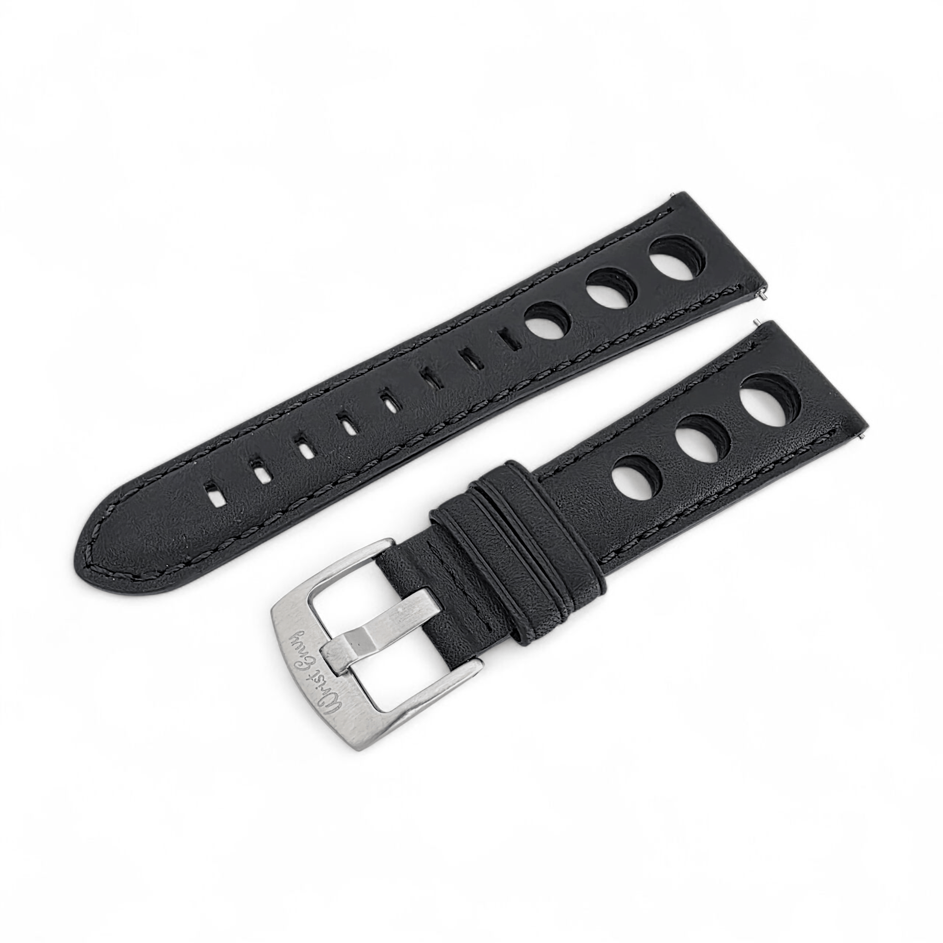 Stirling Horween Leather Rally Watch Strap 20m 22mm Black - Wrist Envy