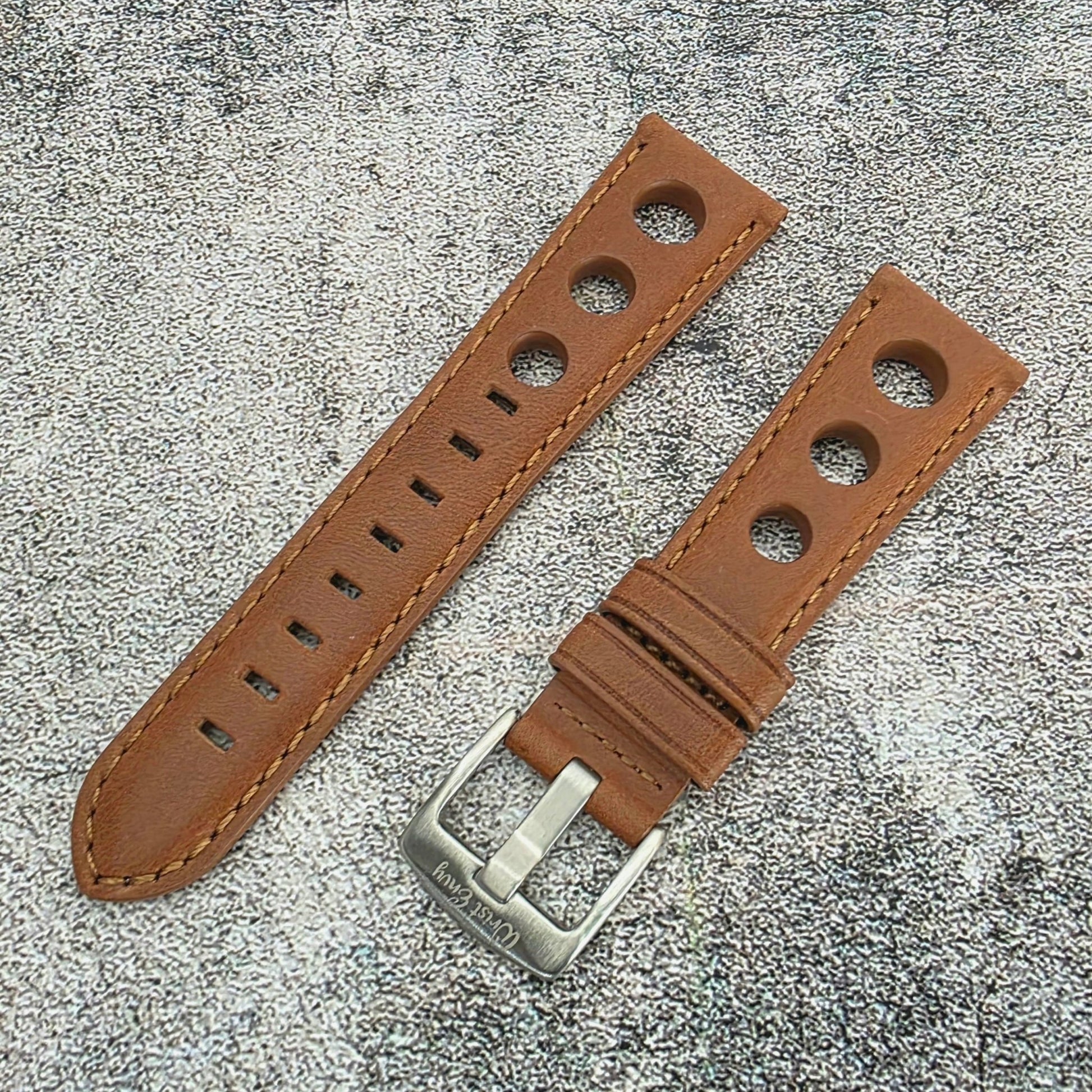 Stirling Horween Leather Rally Watch Strap 20m 22mm Caramel Brown - Wrist Envy