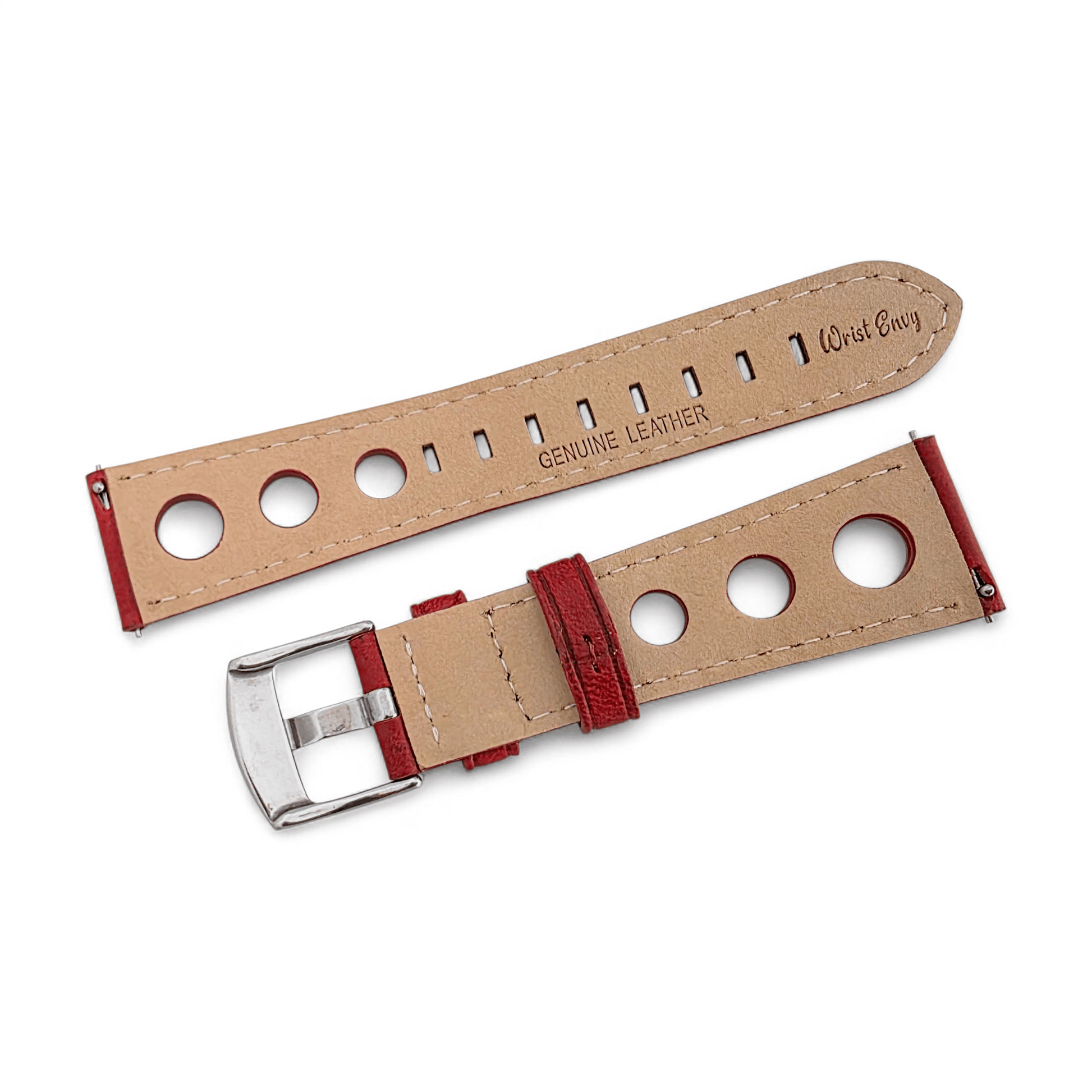 Stirling Horween Leather Rally Watch Strap 20m 22mm Crimson Red - Wrist Envy