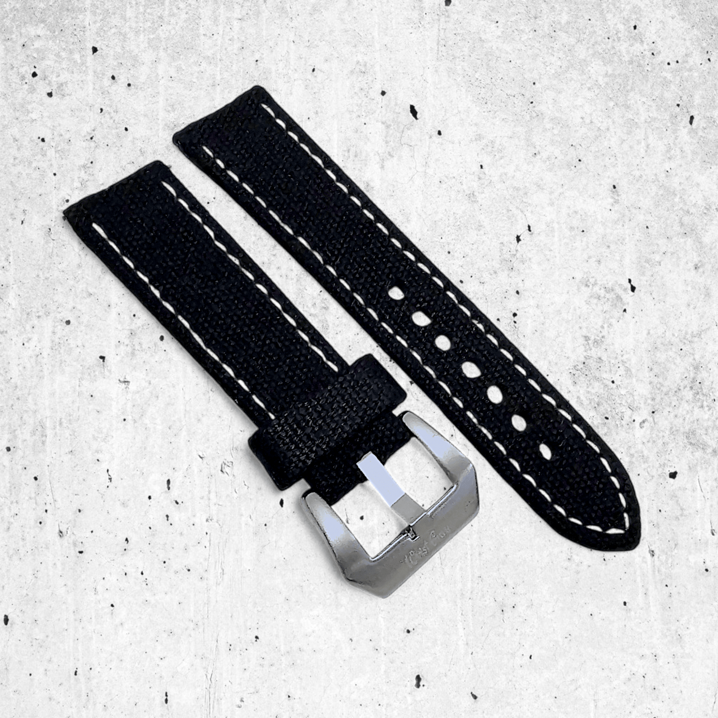 Thick Canvas Watch Strap Band Distressed Black 20mm 22mm - Wrist Envy
