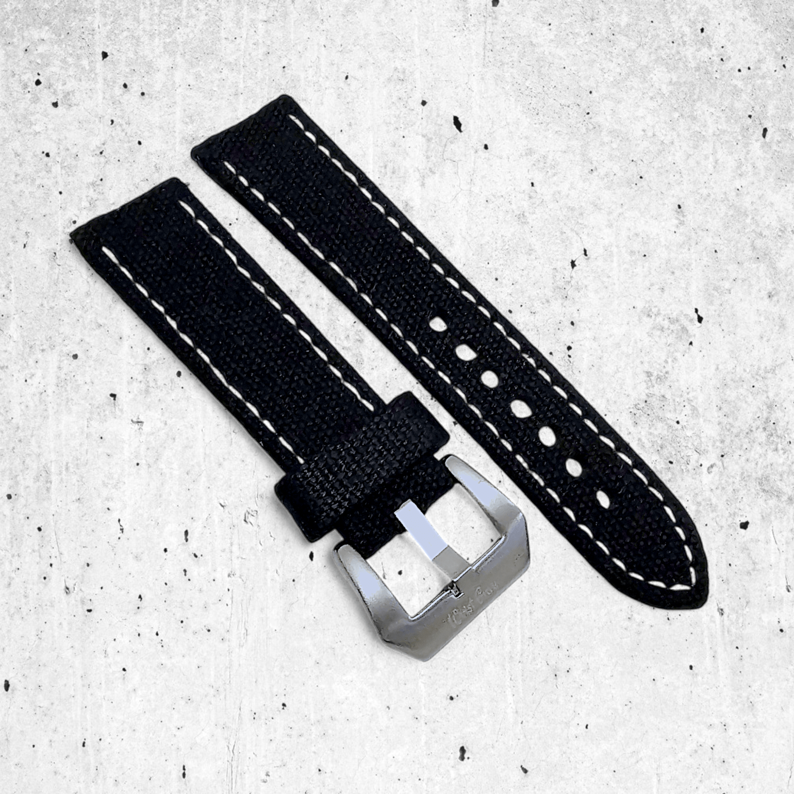Thick Canvas Watch Strap Band Distressed Black 20mm 22mm - Wrist Envy