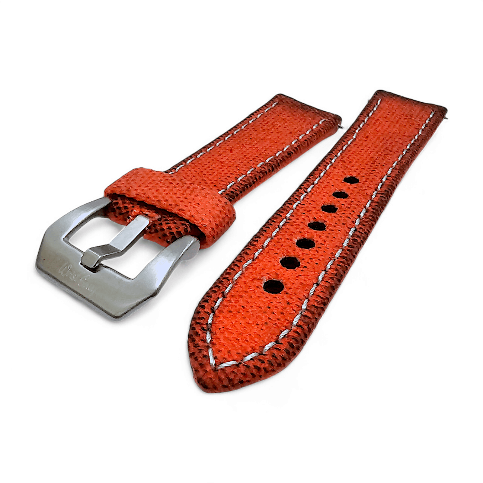 Thick Canvas Watch Strap Distressed Orange 20mm 22mm - Wrist Envy
