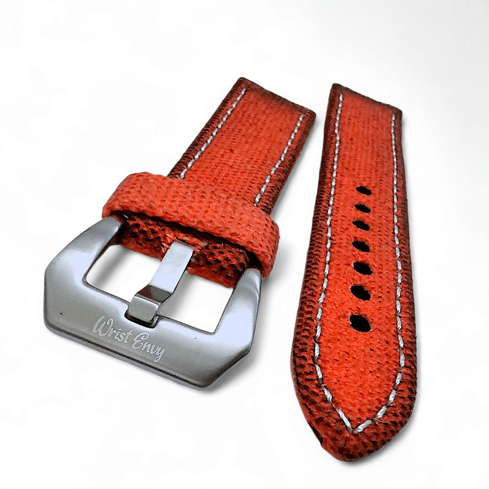 Thick Canvas Watch Strap Distressed Orange 20mm 22mm - Wrist Envy