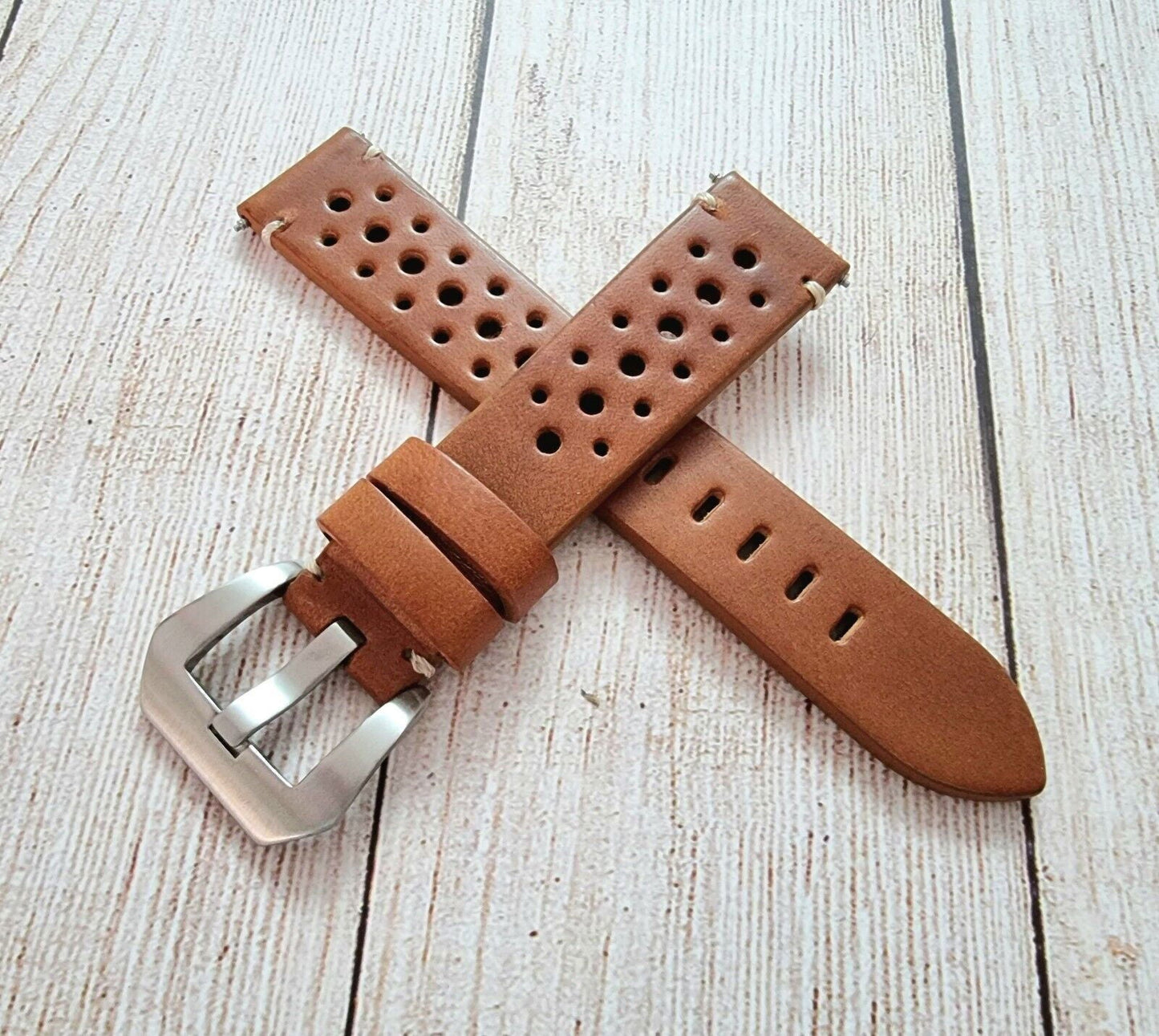 Top Grain Leather Rally Watch Strap 20mm 22mm 24mm - Wrist Envy