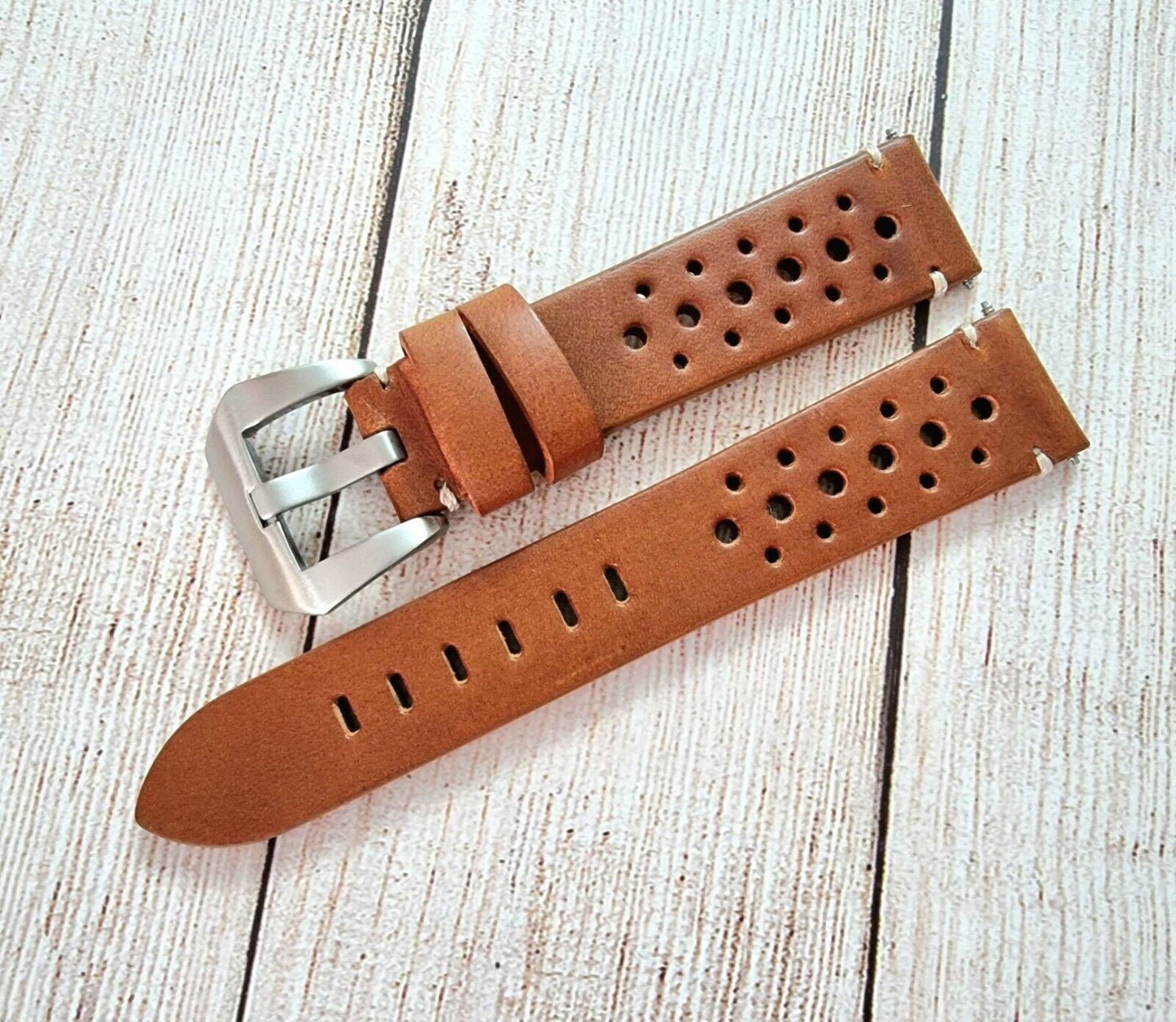 Top Grain Leather Rally Watch Strap 20mm 22mm 24mm - Wrist Envy