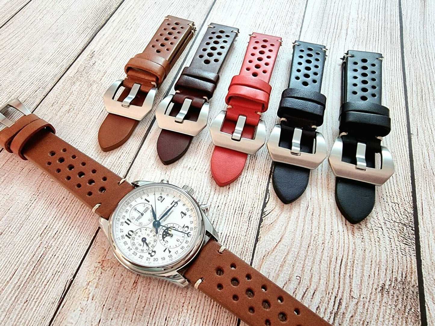 Top Grain Leather Rally Watch Strap 20mm 22mm 24mm - Wrist Envy
