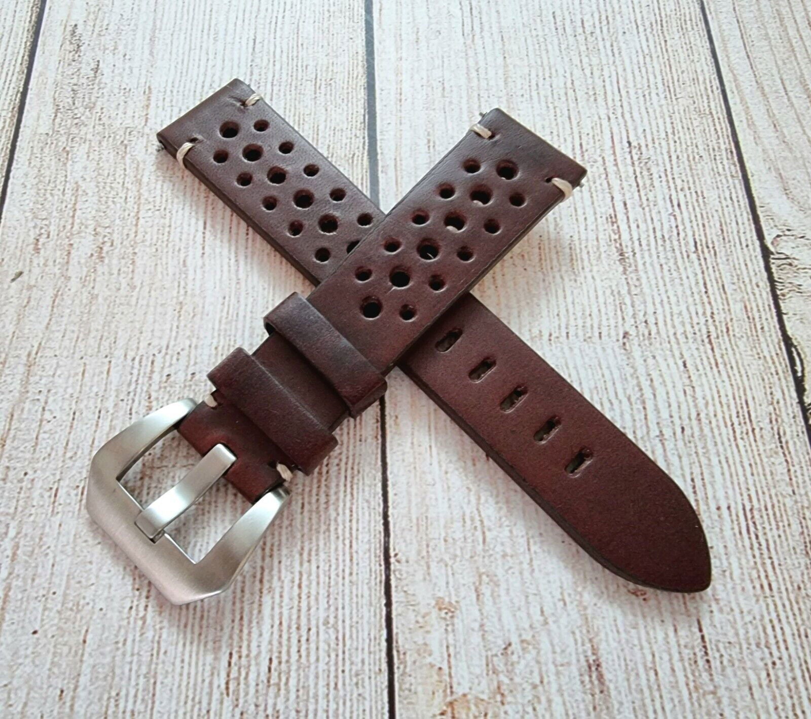 Top Grain Leather Rally Watch Strap 20mm 22mm 24mm - Wrist Envy