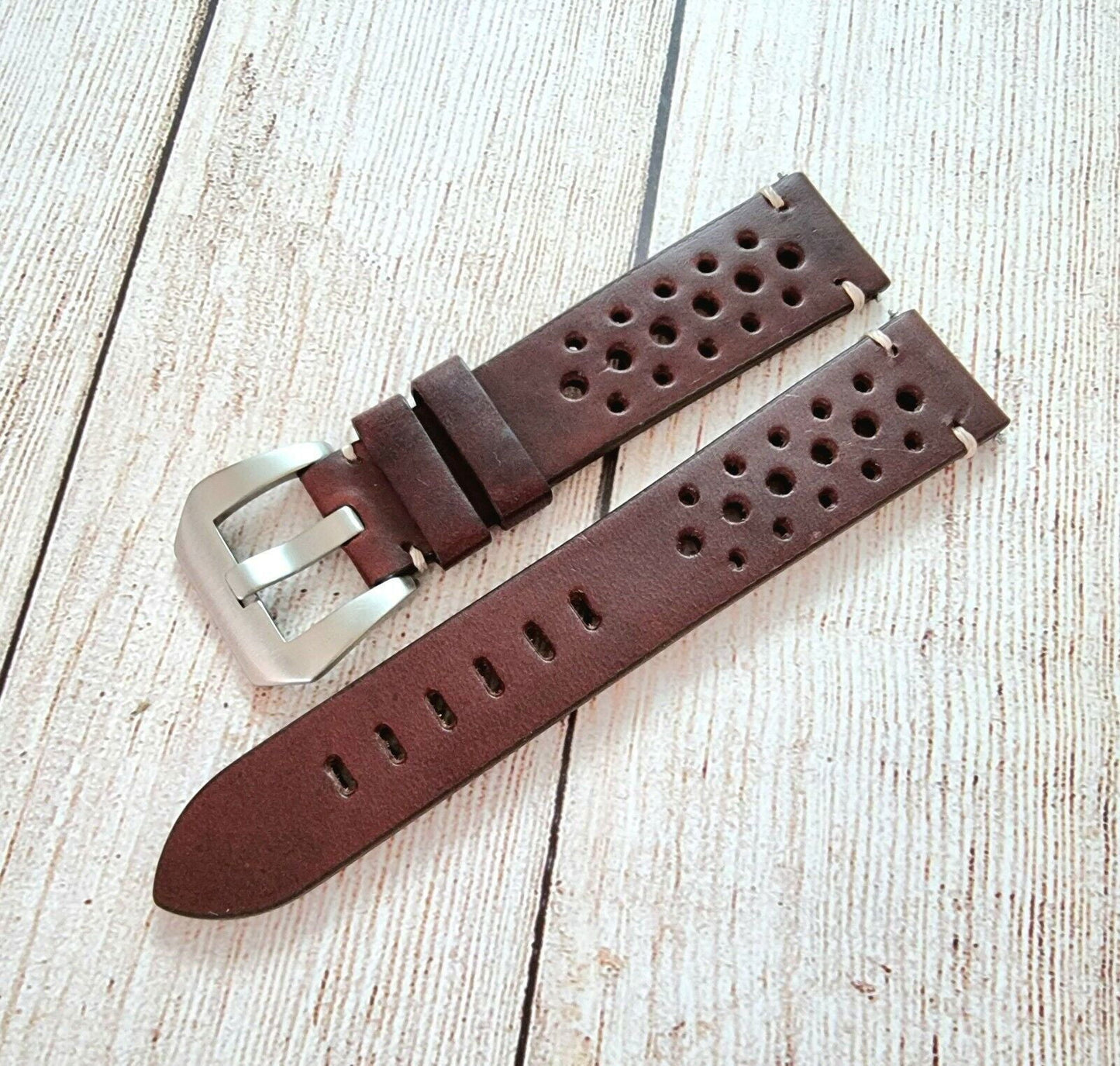Top Grain Leather Rally Watch Strap 20mm 22mm 24mm - Wrist Envy