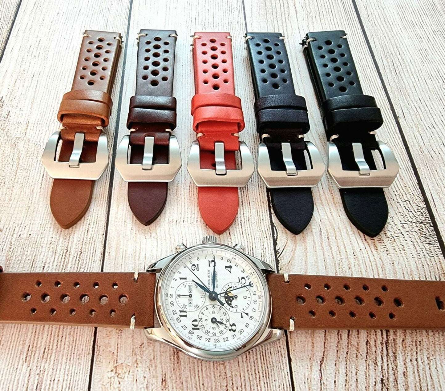 Top Grain Leather Rally Watch Strap 20mm 22mm 24mm - Wrist Envy