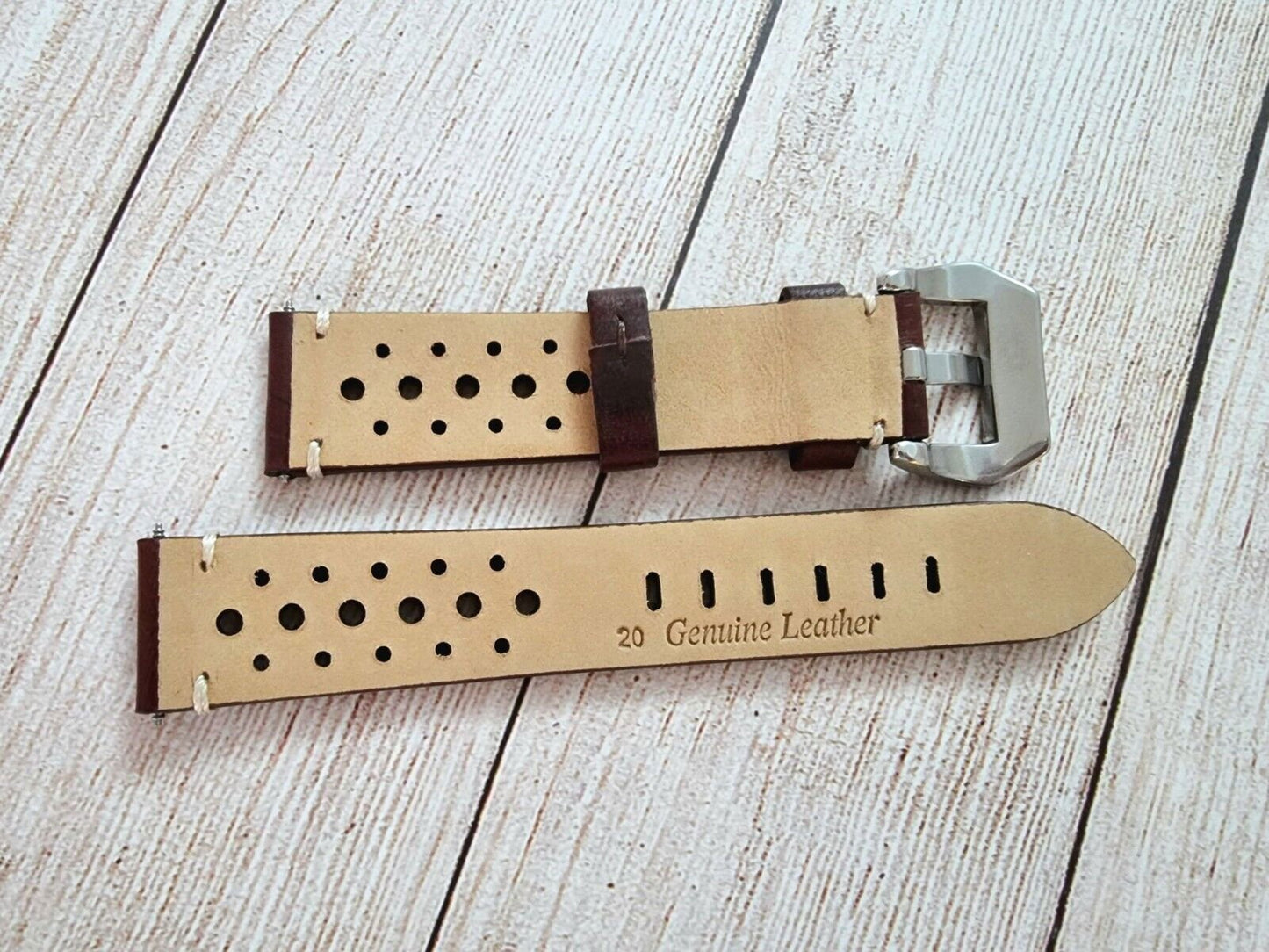 Top Grain Leather Rally Watch Strap 20mm 22mm 24mm - Wrist Envy