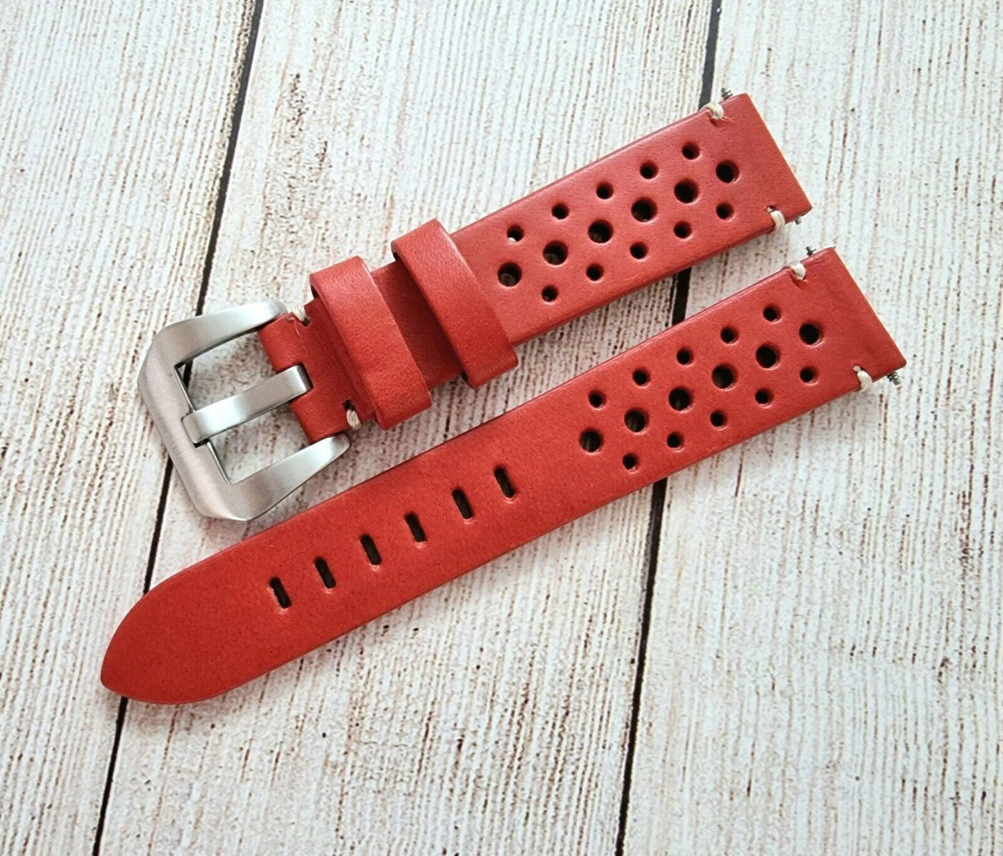 Top Grain Leather Rally Watch Strap 20mm 22mm 24mm - Wrist Envy