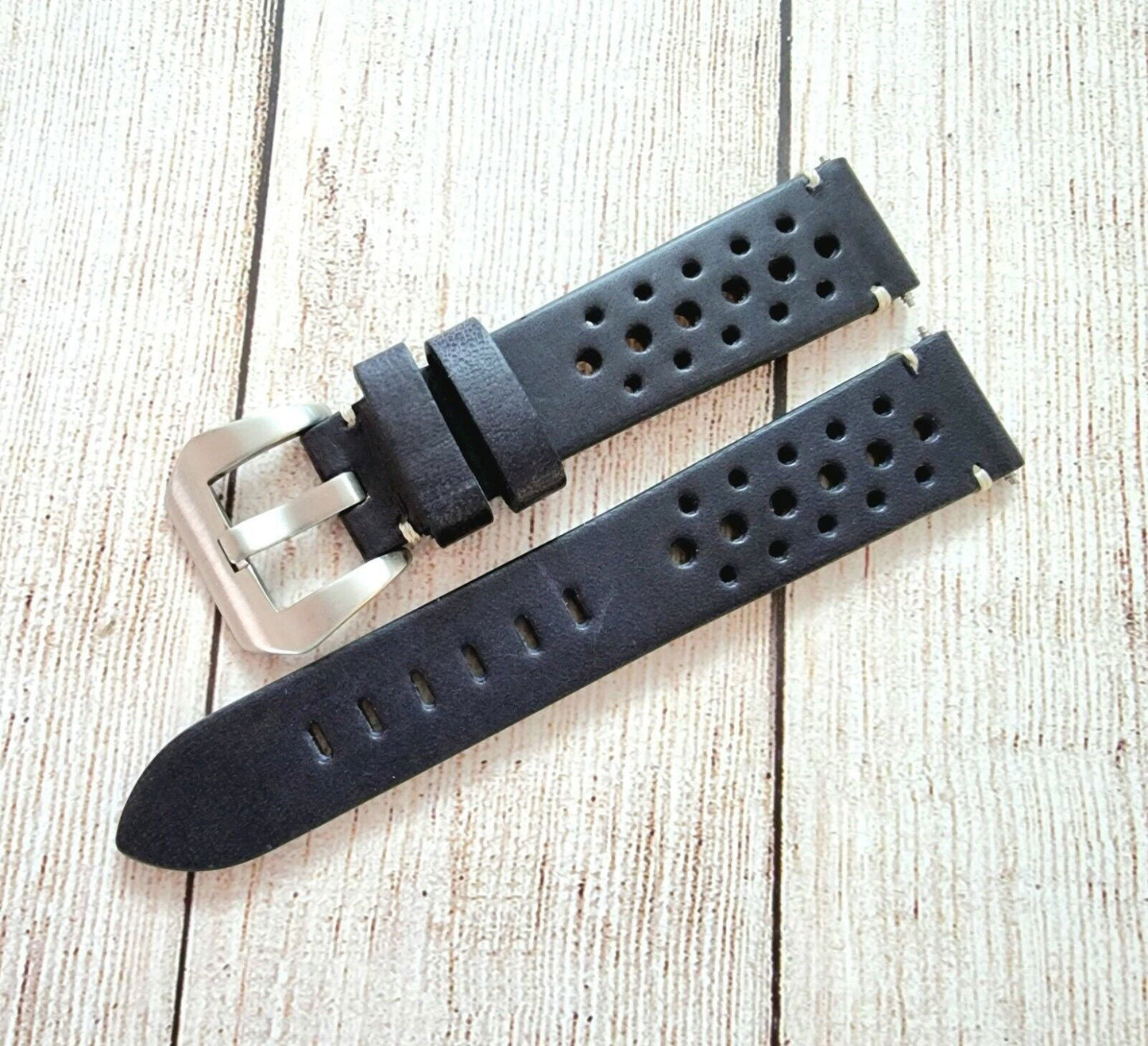 Top Grain Leather Rally Watch Strap 20mm 22mm 24mm - Wrist Envy