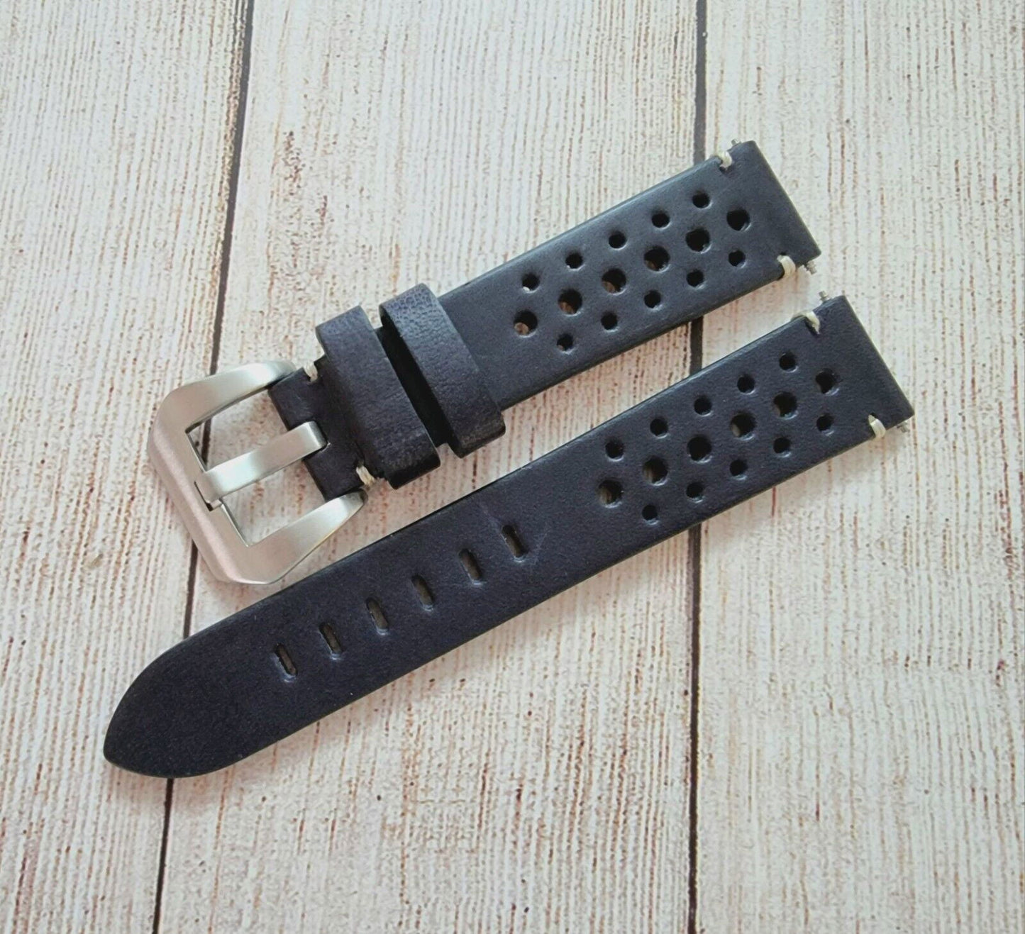 Top Grain Leather Rally Watch Strap 20mm 22mm 24mm - Wrist Envy