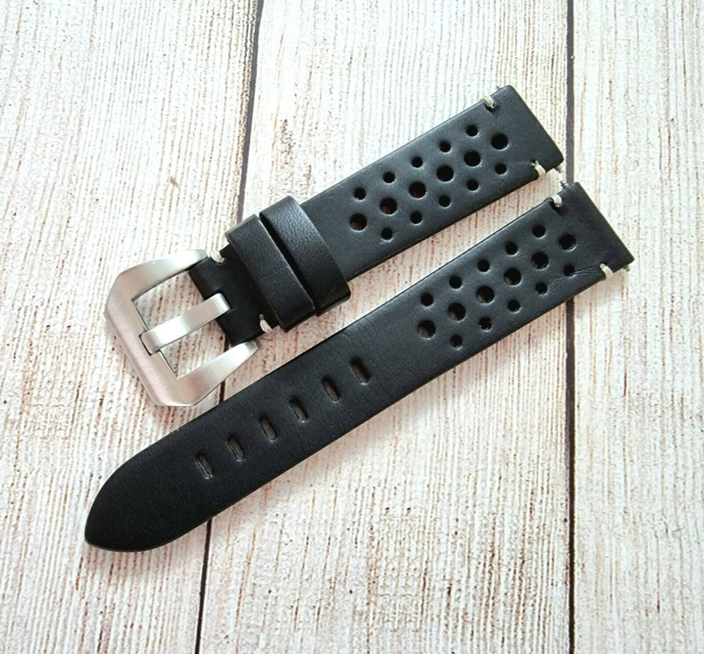 Top Grain Leather Rally Watch Strap 20mm 22mm 24mm - Wrist Envy