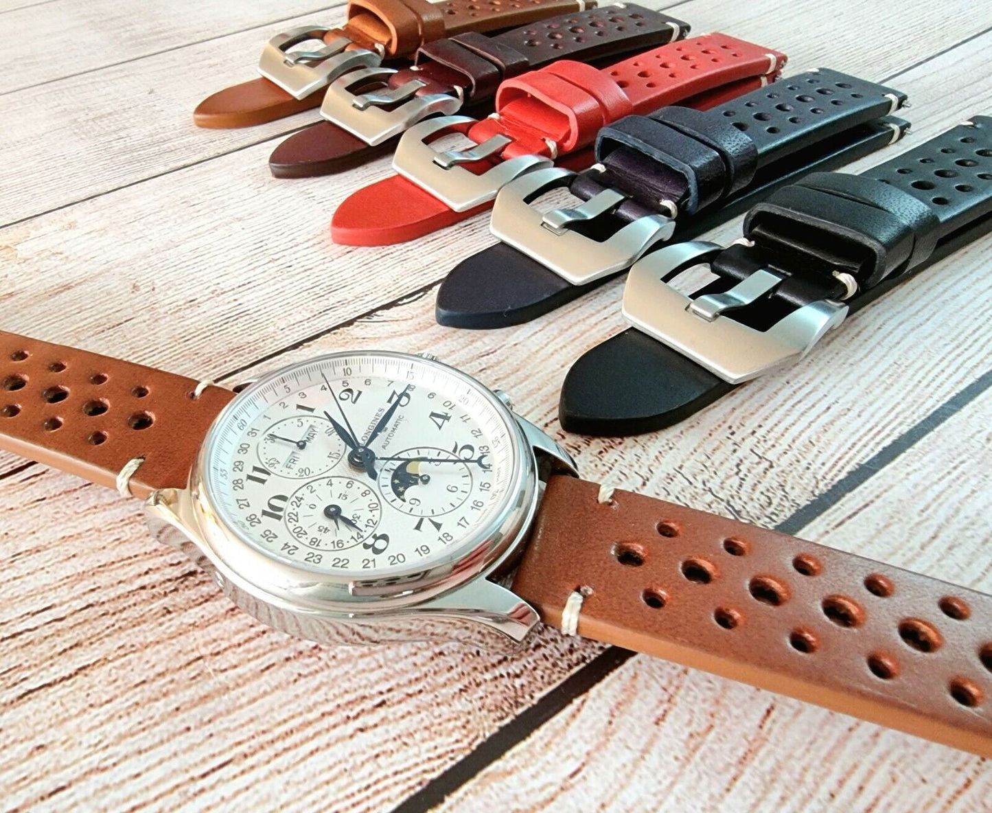 Top Grain Leather Rally Watch Strap 20mm 22mm 24mm - Wrist Envy